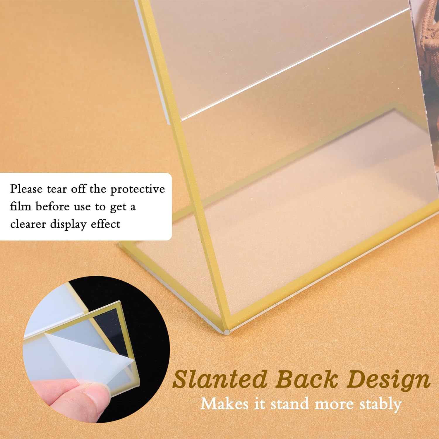 Wholesale 12 Pcs Acrylic Sign Holder Gold Frames Clear Wedding Table Number Frames Menu Holders Double Sided Table Display Stand Slanted Back Picture Frame for Wedding (4 x 6 Inch) China Factory Bulk Supply