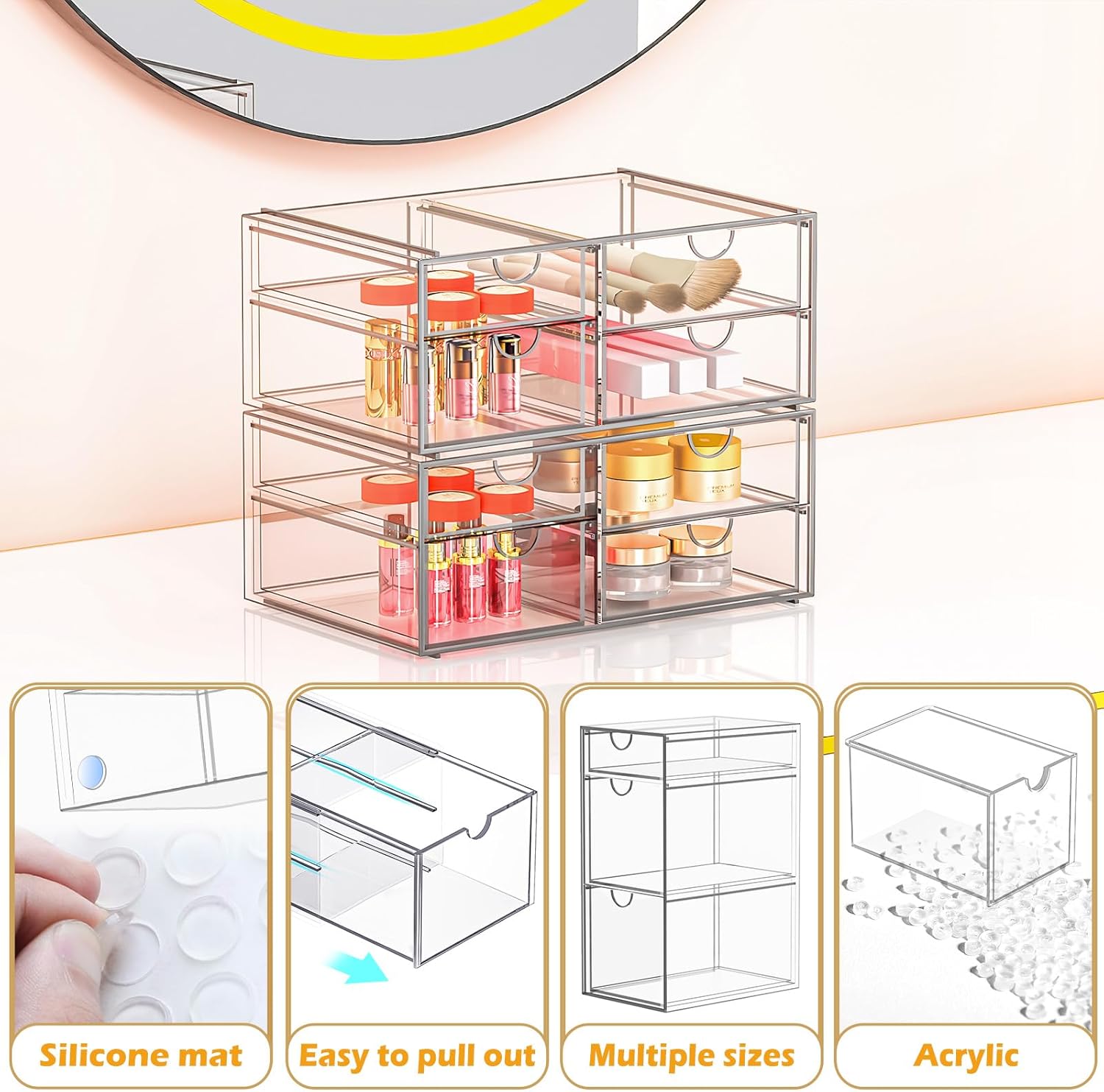 Private Label Arcylic Makeup Organzier with 11 Drawers, Clear Storage Drawers, Bathroom Makeup Organizer for Palettes, Cosmetic, and Beauty Supplies,Ideal for Vanity, Cabinet,Desk Organization Custom Logo Service