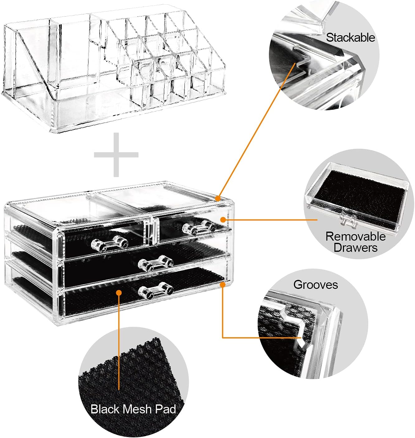 Private Label Ikee Design Acrylic Makeup Organizer with 4 Drawers and Removable Top Lipstick Holders, Ideal for Make-up or Accessories,Enhance Your Vanity or Bathroom with Clear Design for Quick Visibility Factory Direct Price