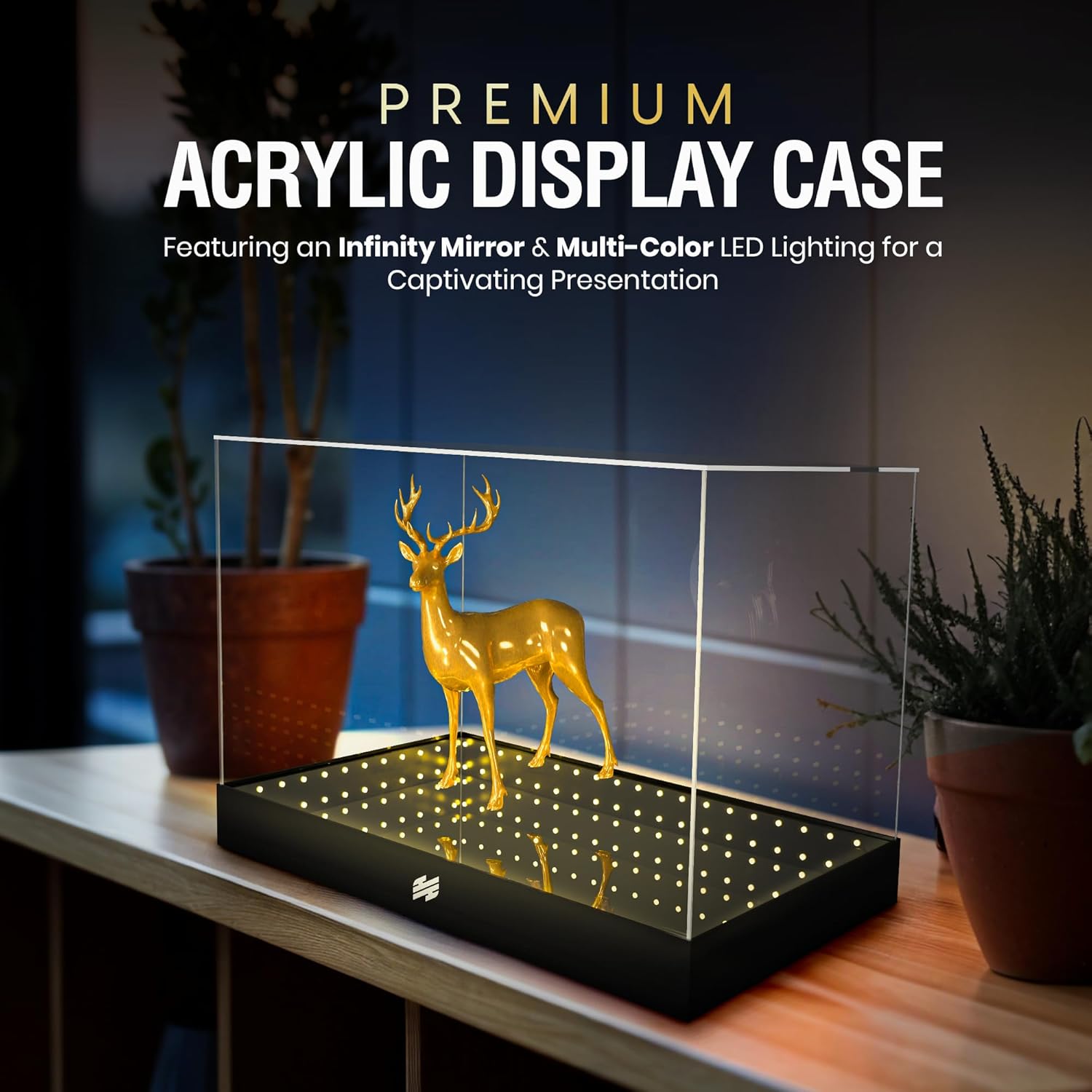 Private Label Harmony Haven Acrylic Display Case with Infinity Mirror & Multi-Color LED Lighting - Sturdy 4mm Design, Remote-Controlled Lights, Simple Assembly. for Collectibles, Action Figures, Sports Memorabilia Ecommerce Ready Product