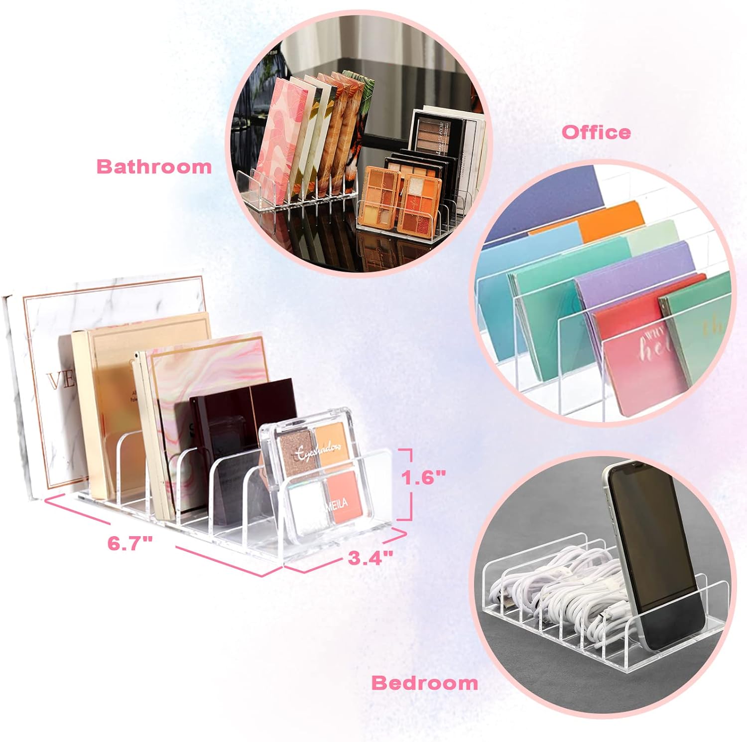 Private Label V-HANVER Makeup Organizer Combo - 360° Rotating Makeup Organizer with 7 Adjustable Layers Acrylic Skincare Organizer Large Cosmetic Display Case Clear Perfume Organizer with Makeup Palette Organizer Custom Logo Service