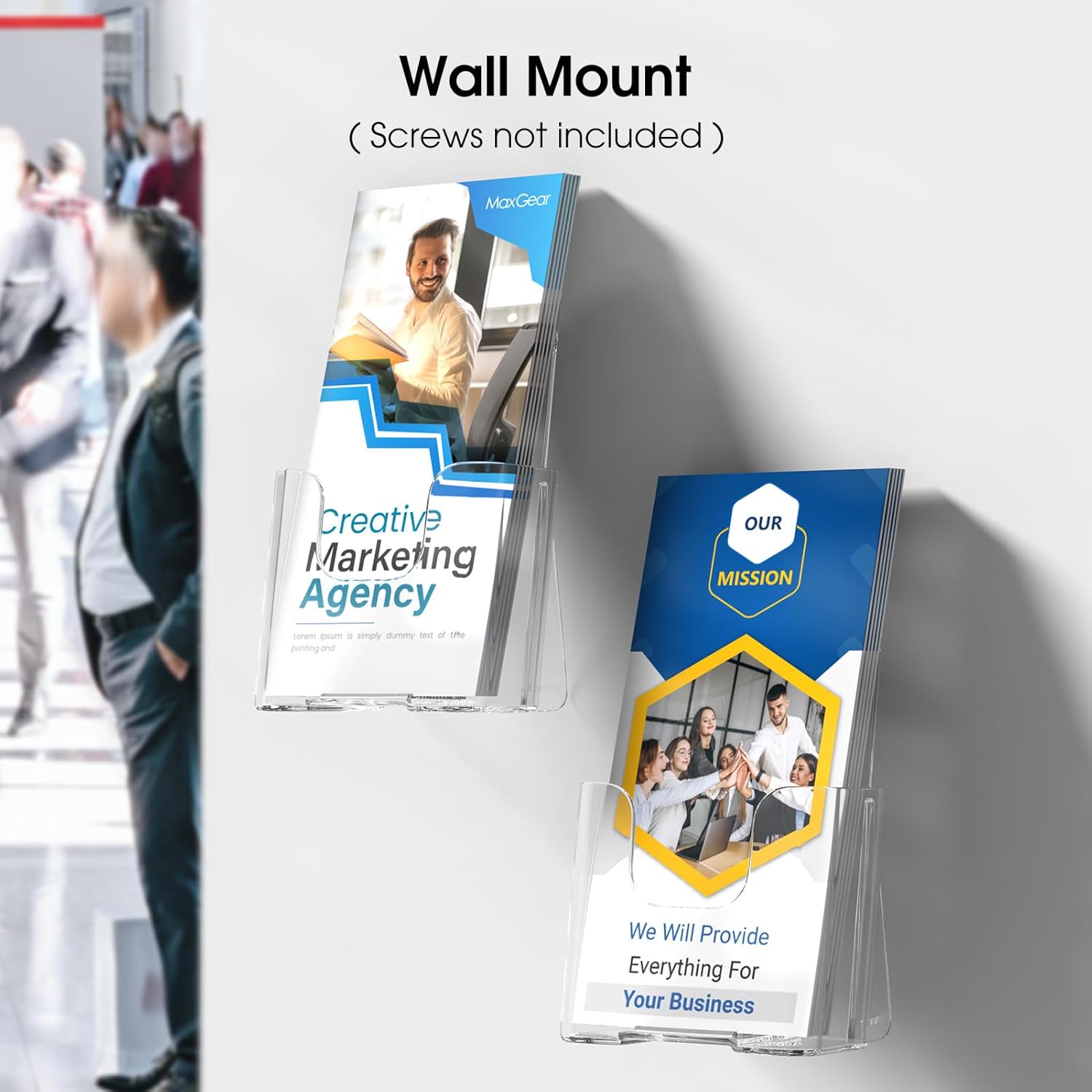 Wholesale MaxGear 6 Pack Acrylic Brochure Holder, Trifold 4 inches Wide Plastic Literature Holder For Pamphlets, Flyers, Rack Cards, Wall Mount Clear Countertop Organizer Display Stand, Office or Home Use China Factory Bulk Supply