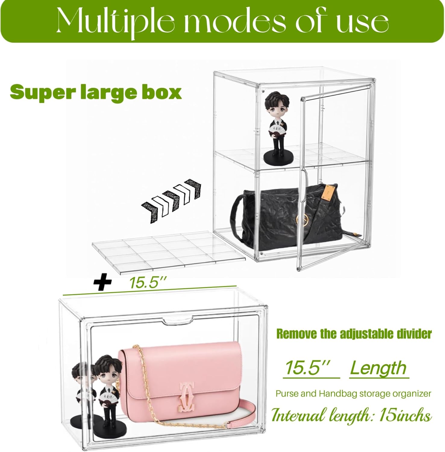 Wholesale OEM ODM Acrylic Display Case with an Adjustable Divider, 2 Tiers XXX-Large Boot Shoe Storage Boxes Clear Plastic Stackable Storage Bin with Lids Super Large Clear Display Box for Shoes, Collectibles Factory & Supplier