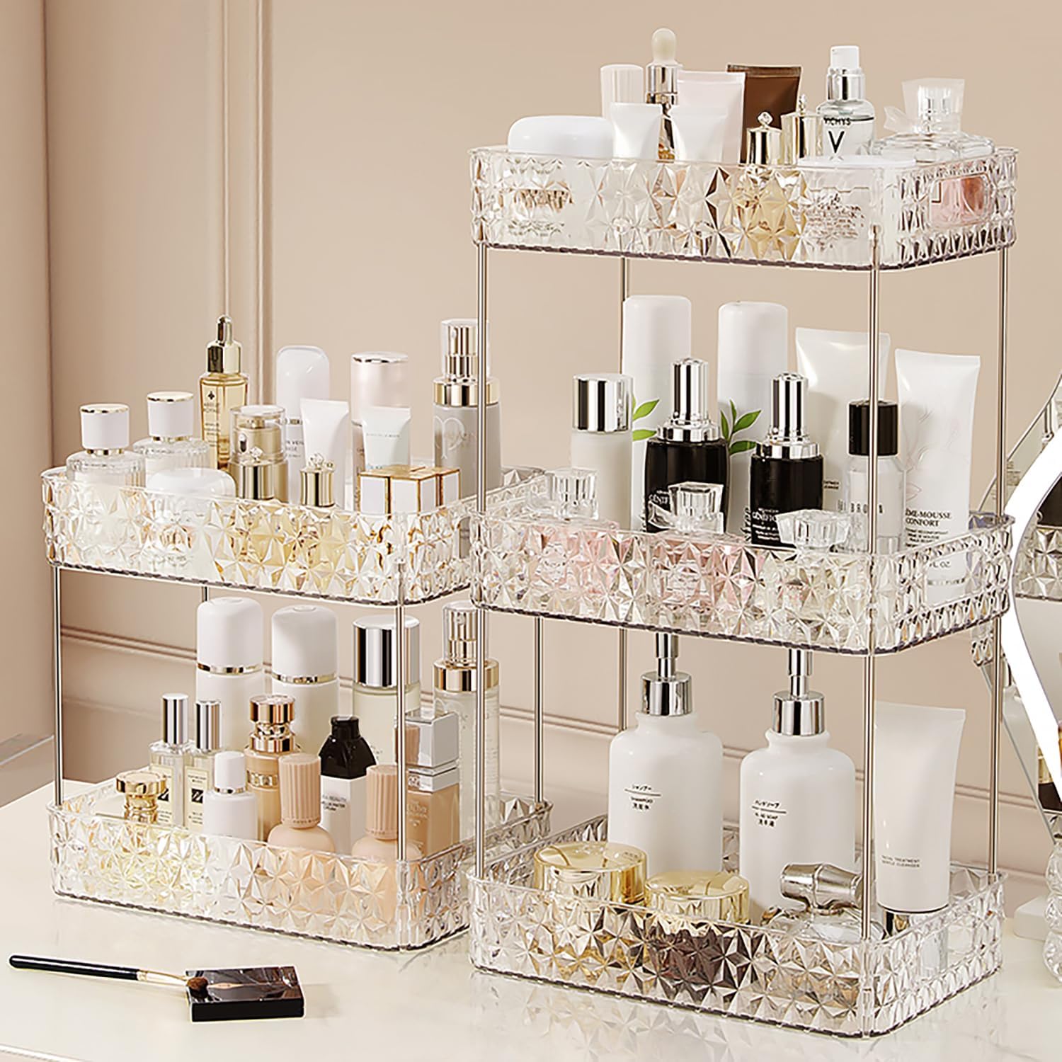 Private Label Makeup Organizer for Vanity, High-Capacity Clear Makeup Storage Perfume Organizers,Cosmetic Display Cases,Bathroom Countertop Organizer(Crystal Clear, 2Tier) Factory Direct Price