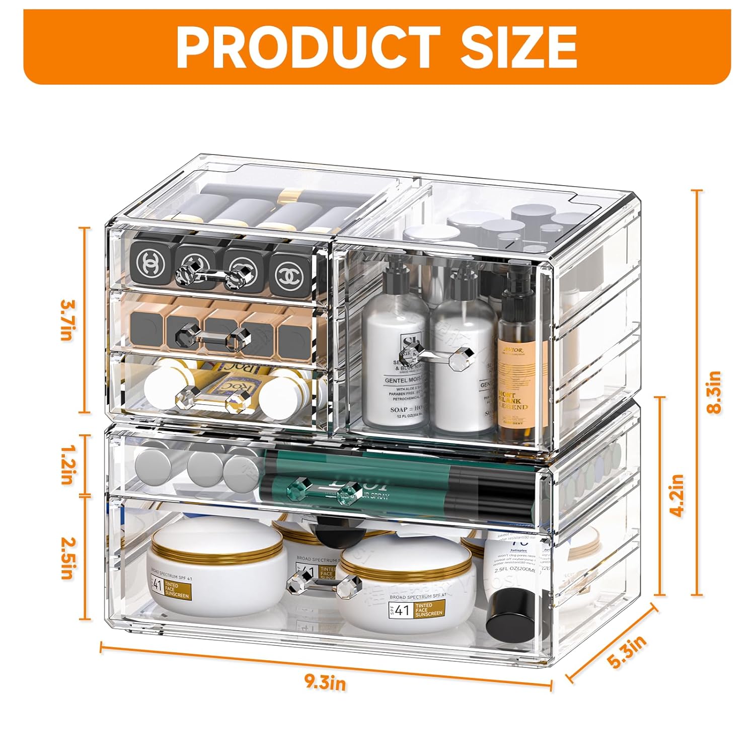 Private Label Cq acrylic 2 Pack Clear Desk Organizer With Drawers,Stackable 6 Drawers Skincare Organizer,Cute Skin Care Organizers for Vanity Hair Clip,Jewelry,Beauty Product Desk and Makeup Organizers Countertop Factory Direct Price
