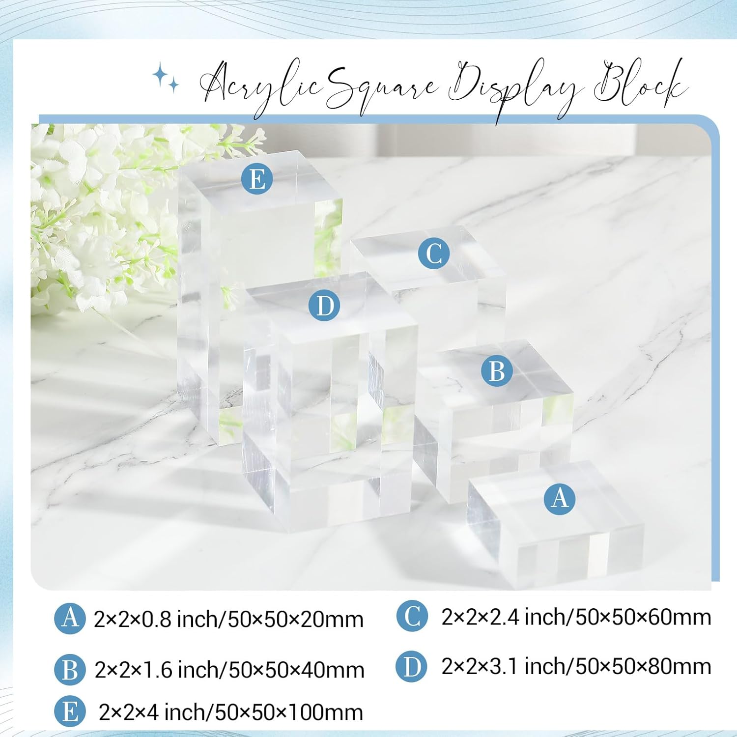 Private Label Marsui 10 Pcs Acrylic Cubes for Display Product Photography Props Transparent Acrylic Block Set for Boutique Jewelry Cosmetic Crafts Closet Show (Classic,5 Sizes) Wholesale Manufacturer
