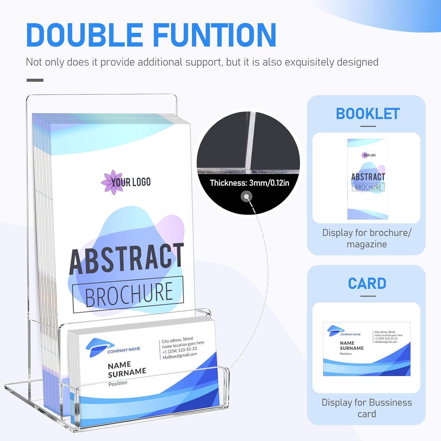 Wholesale Acrylic Brochure Holder Stand, 2 Pack 4.3‘’ x 7.6‘’ Clear Brochure Stand with with Business Card Holder Plastic Flyer Display Stand for Magazine Pamphlet Booklets Menu Journals Business Card Trifold China Factory Bulk Supply