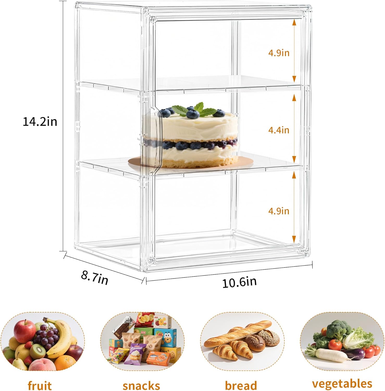Wholesale OEM ODM Bakery Pastry Display Case 3 Layer Large Clear Bread Box For Kitchen Countertop Bread Storage For Homemade Bread, 10.6" L x 8.7" W x 14.2" H, 1 Pack Factory & Supplier