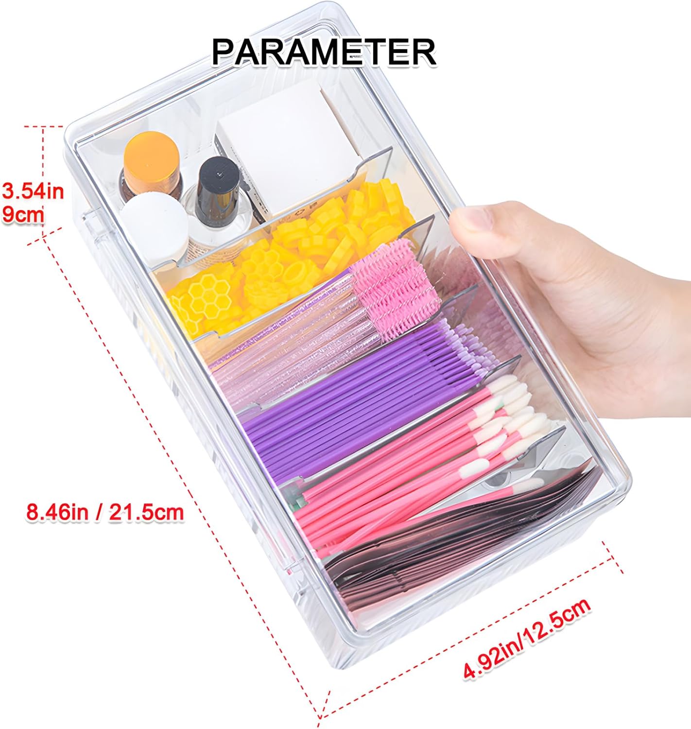 Private Label Lash Extension Organizer Box, Acrylic Eyelash Extension Supplies Storage Container Lash Cart Organizer for Lash Techs Eyelash Beauty Case with Lid Lashes Supplies Storage Box (Clear) Custom Logo Service