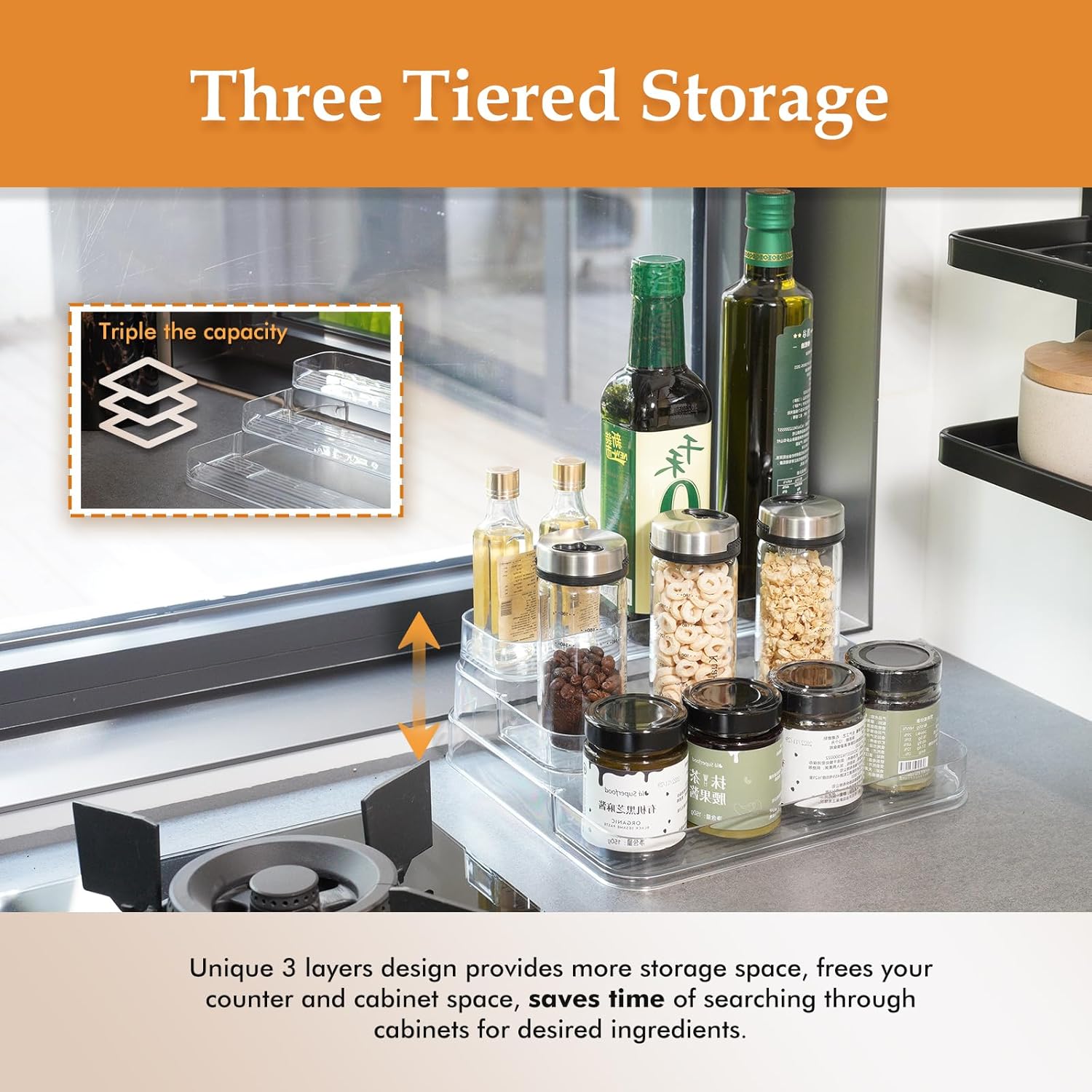 Private Label GREATLINK 3-Tier Spice Rack Organizer for Cabinet and Kitchen Countertop, Acrylic Pantry Organizers and Storage for Spice and Seasoning, Ideal for Perfume Organizer & Medicine Cabinet Organizer, 1PCS Dropshipping Friendly