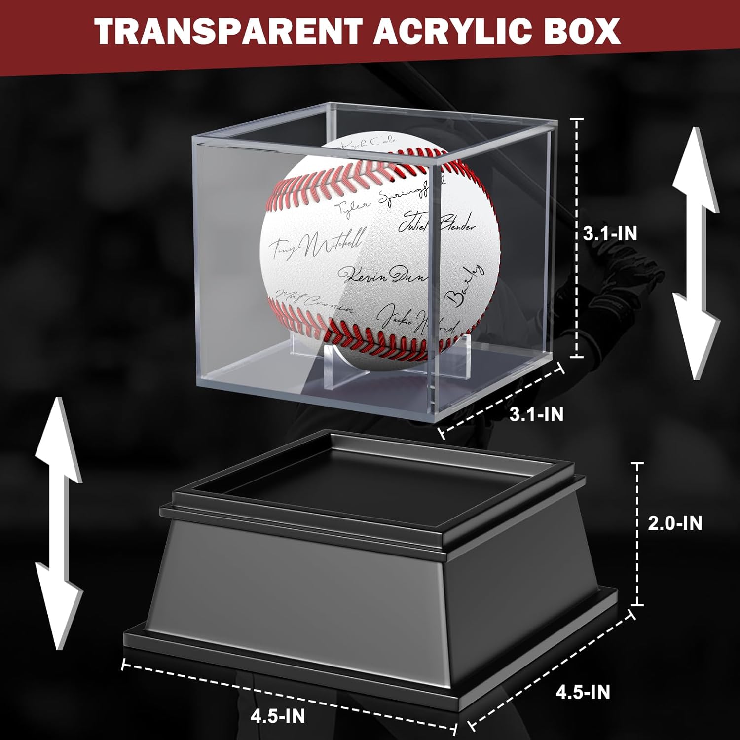 ODM Leffis Football Display Case, Acrylic Football Case Display Case, Memorabilia Display Cases with Removable Built-in Football Display Stand for Autographed Football (2P Baseball Case) Custom Logo Service