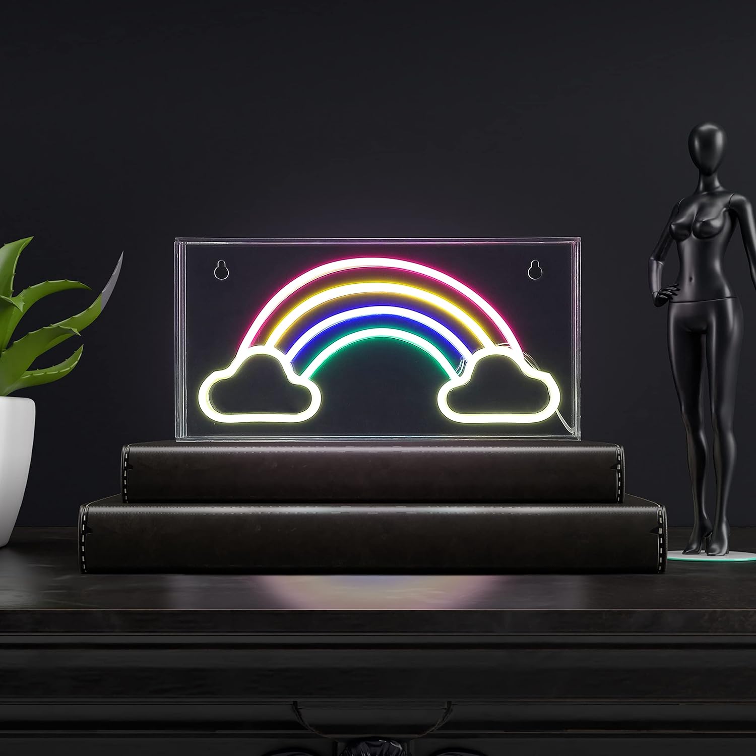JONATHAN Y NEN1004A Rainbow 11.75" Contemporary Glam Acrylic Box USB Operated LED Neon Light, Multi-Colored Plug in Wall Light for Bedroom Wall Décor, Kids Bedroom, Party Supplier