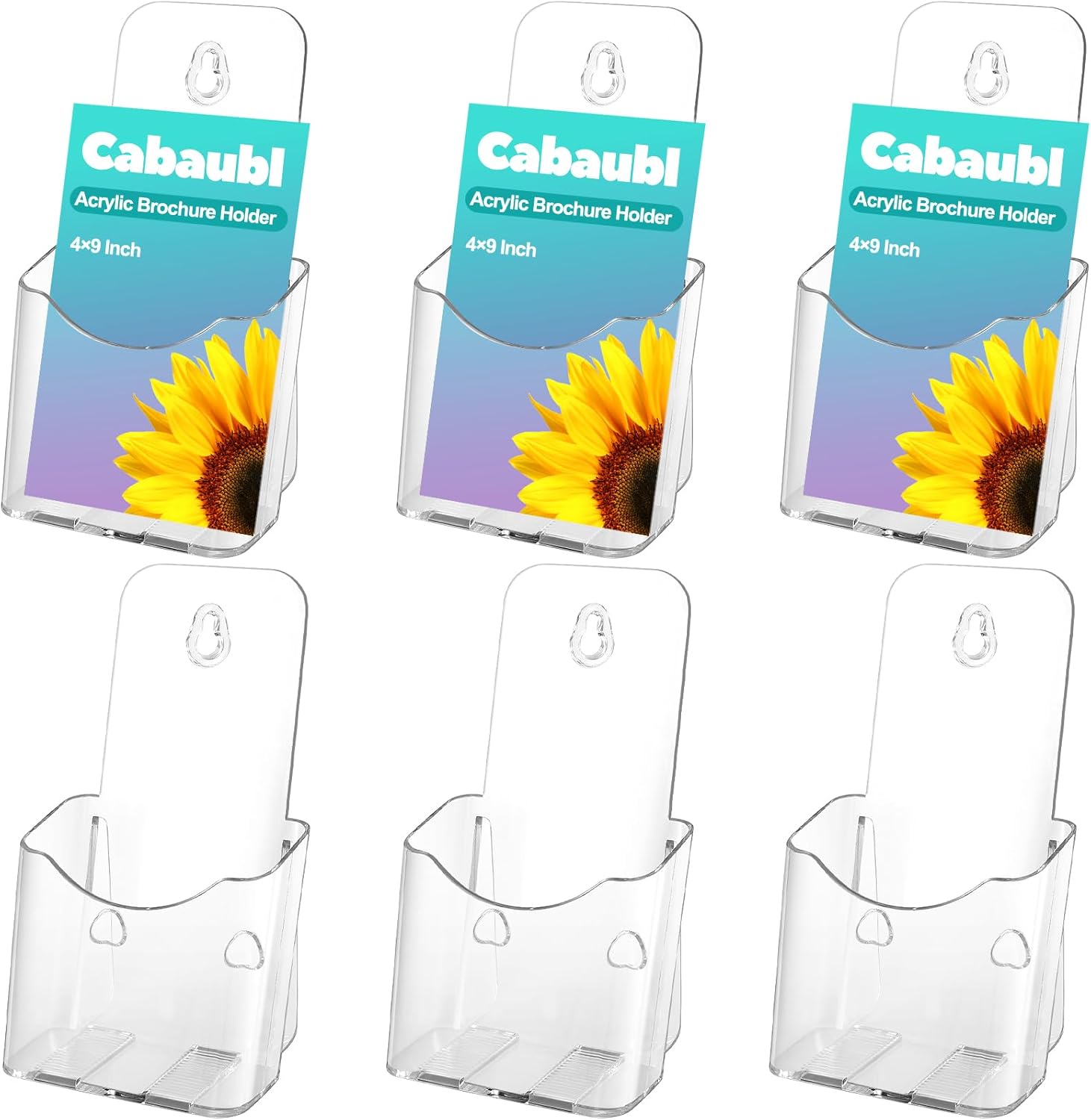 Acrylic Brochure Holder 4x9 Inches,6 Pack Plastic Flyer Holder,Clear Display Stand,Clear Literature Holder,Pamphlet Holder Wall Mount Countertop Organizer for Display Flyer, Brochure Booklets