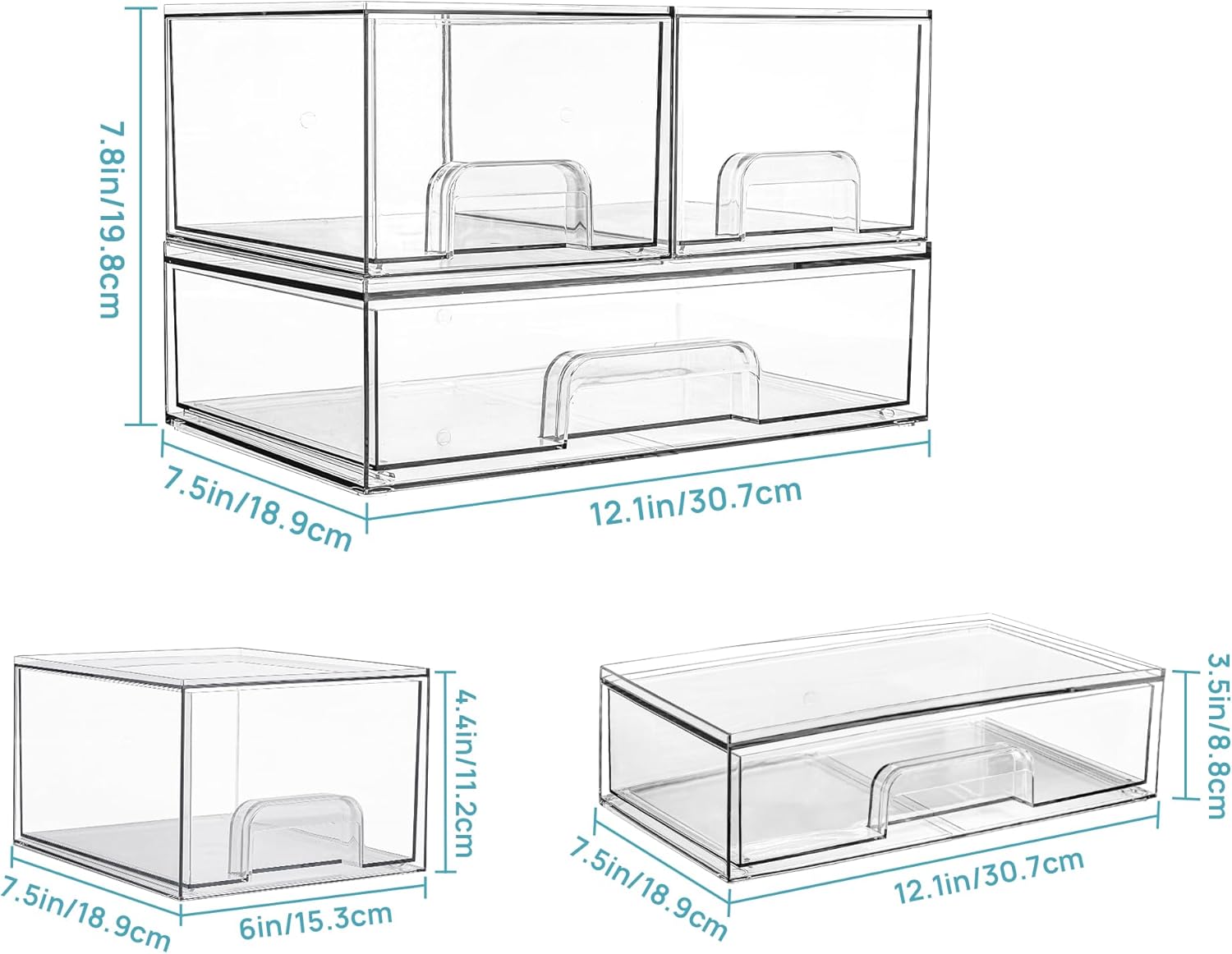 Private Label Vtopmart Stackable Storage Drawers Set of 3,Clear Plastic Organizer Bins for Makeup, Cosmetics, Beauty Supplies,Ideal for Vanity, Bathroom,Cabinet,Pantry Organization Custom Logo Service