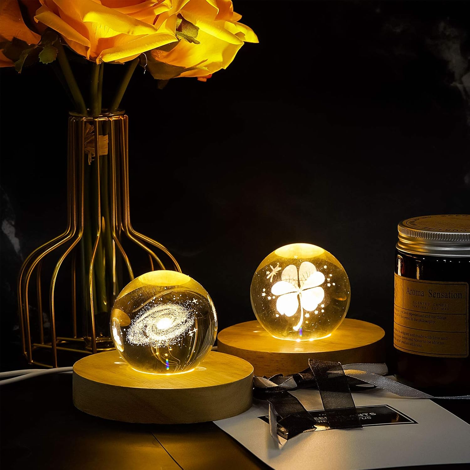 Private Label Honoson 4 Pcs LED Display Base Wooden LED Base Wood Light Display for Crystal Lighted Stand for Glass 3D Glass Resin Art(Round) OEM Wholesale Manufacturer