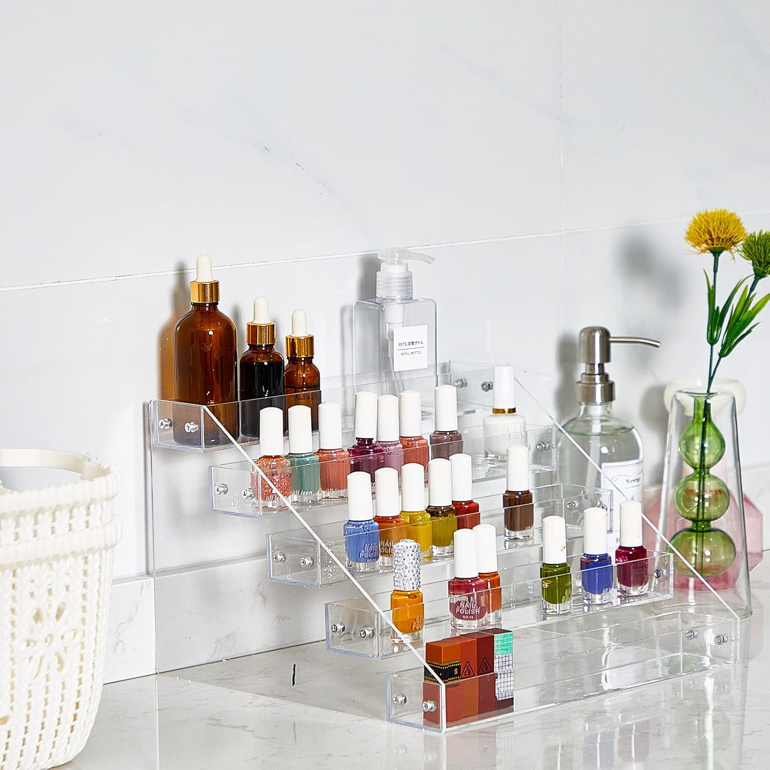 Private Label 2 Pcs Acrylic Tiered Spice Rack Organizer 5 Tier Vertical Seasoning Organizer Clear Spice Shelf Tiered Pantry Shelves for Cabinet Kitchen Countertop Storage Organization Display, 12.2 x 10.6 x 7.8 In Dropshipping Friendly