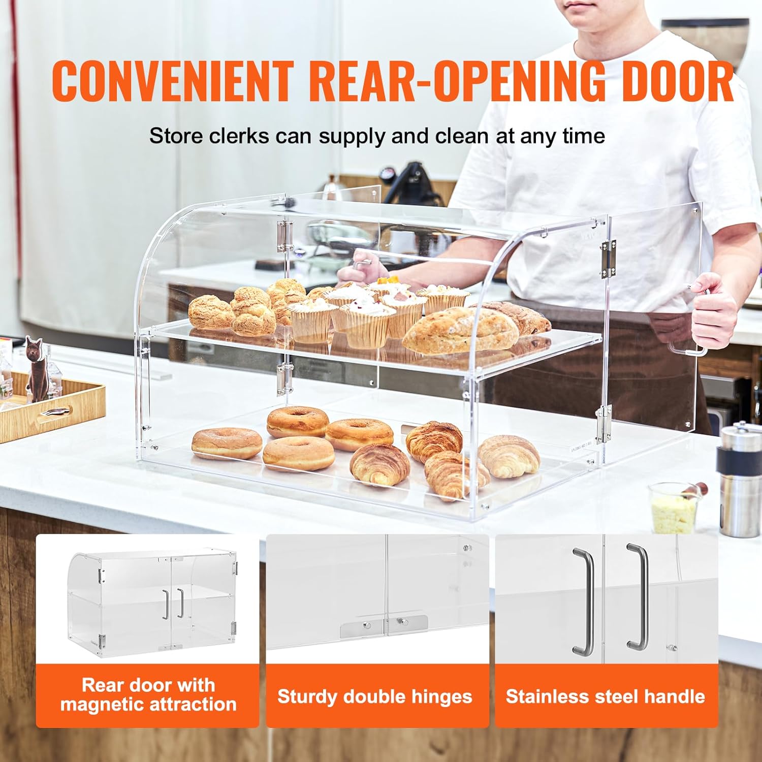 Wholesale OEM ODM VEVOR Pastry Display Case, 2-Tier Commercial Countertop Bakery Display Case, Acrylic Display Box with Rear Door Access & Removable Shelves, Keep Fresh for Donut Bagels Cake Cookie, 22"x14"x14" Factory & Supplier