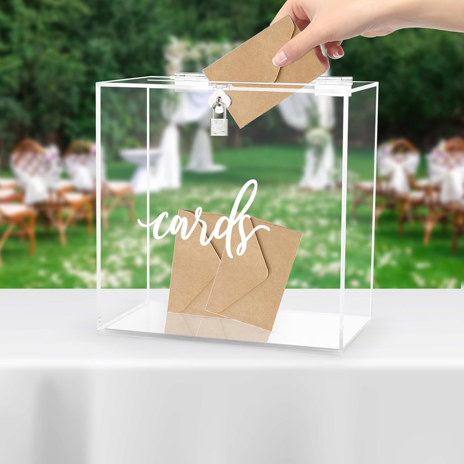 Hooqict Clear Acrylic Card Box with Lock and Slot, Thick DIY Wedding Card Box for Wedding Reception, Large Acrylic Gift Box Wedding Money Box for Party Graduation Decorations