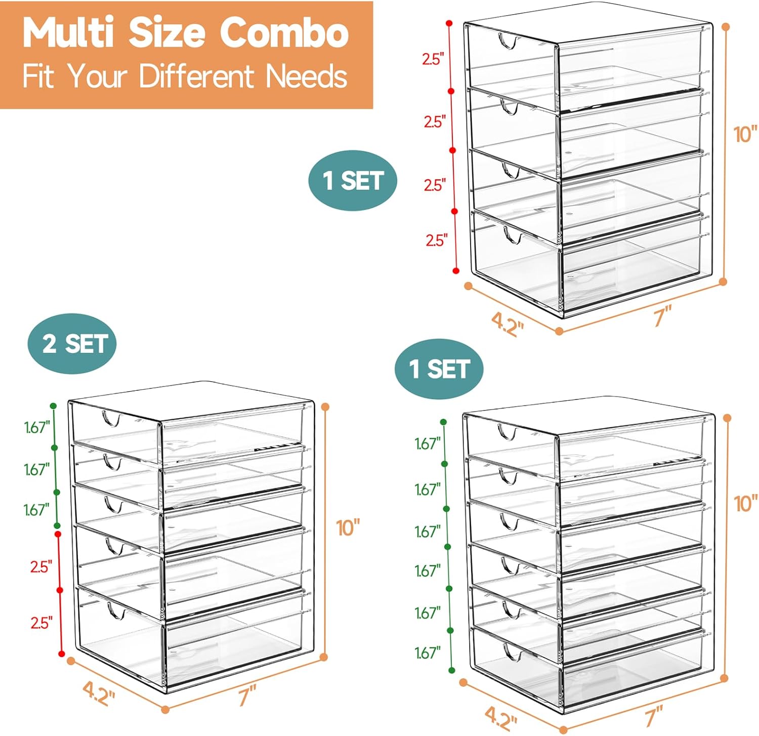 Private Label Makeup Drawer Storage Organizer with 20 Drawers, 4 Set Acrylic Office Desk Organization and Storage, Dustproof Drawer Organizer for Makeup, Office, Countertop, Jewelry, Pen, Desktop, Bathroom, Bedroom Factory Direct Price