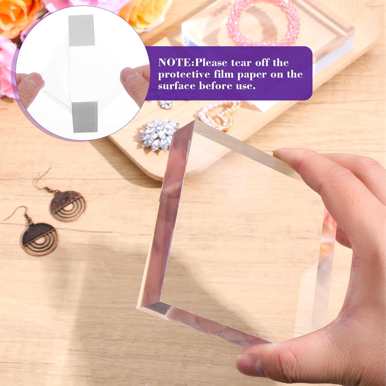 ODM DIVINA VITAE 6 Pieces Acrylic Blocks 4 x 4 x 1 Inch Clear Acrylic Square Display Block Lucite Blocks Clear Polished Cube Risers Solid Jewelry Display Pedestal Stand Ring Showcase Holder Base Custom Logo Service