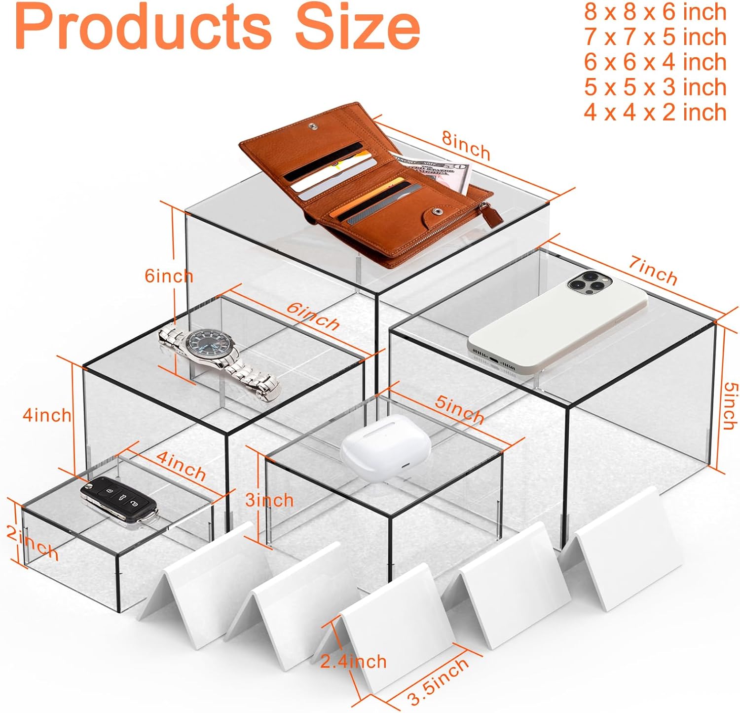 ODM 5 Packs Acrylic Cube Display Stand, Clear Buffet Risers for Food, Dessert, Drinks, 5-sided Acrylic Boxes Stand for Party, Catering, Wedding, Retail Showcase Custom Logo Service