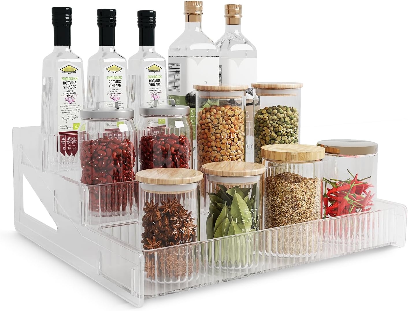 3-Tier Clear Spice Rack Organizer for Cabinet & Countertop - Stores Spices, Seasonings, Liquors, Cosmetic Tools & Perfumes - Ideal for Kitchen, Pantry, Bar, Bathroom & Bedroom