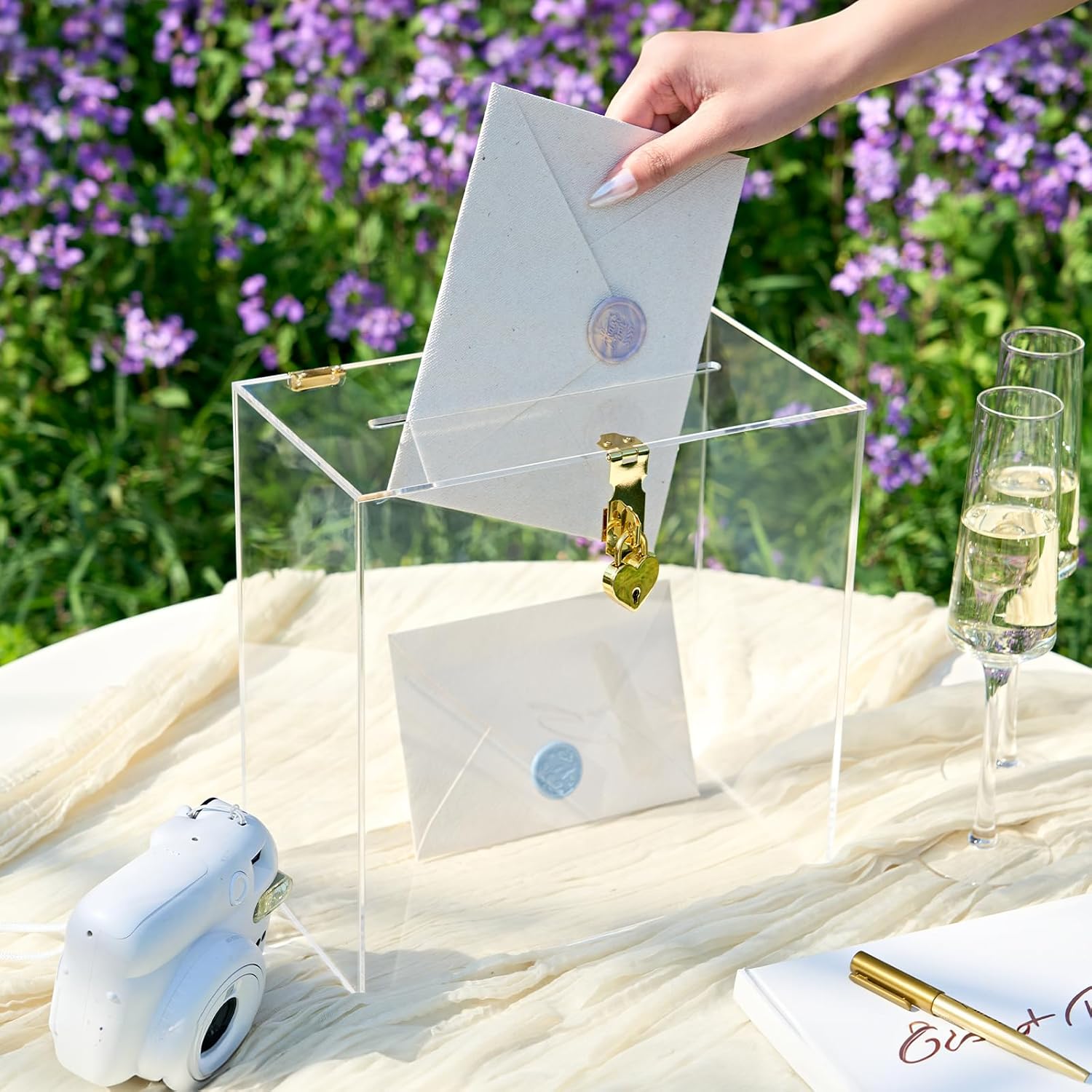 Private Label UNIQOOO Modern Clear Acrylic Card Box with Gold Heart Lock, Customize Thick Blank Wedding Box No Print w/Slot, Large 10x10x5.5 in, for Reception Decoration Fundraiser Wishing Well Box Election Ballot Wholesale Manufacturer