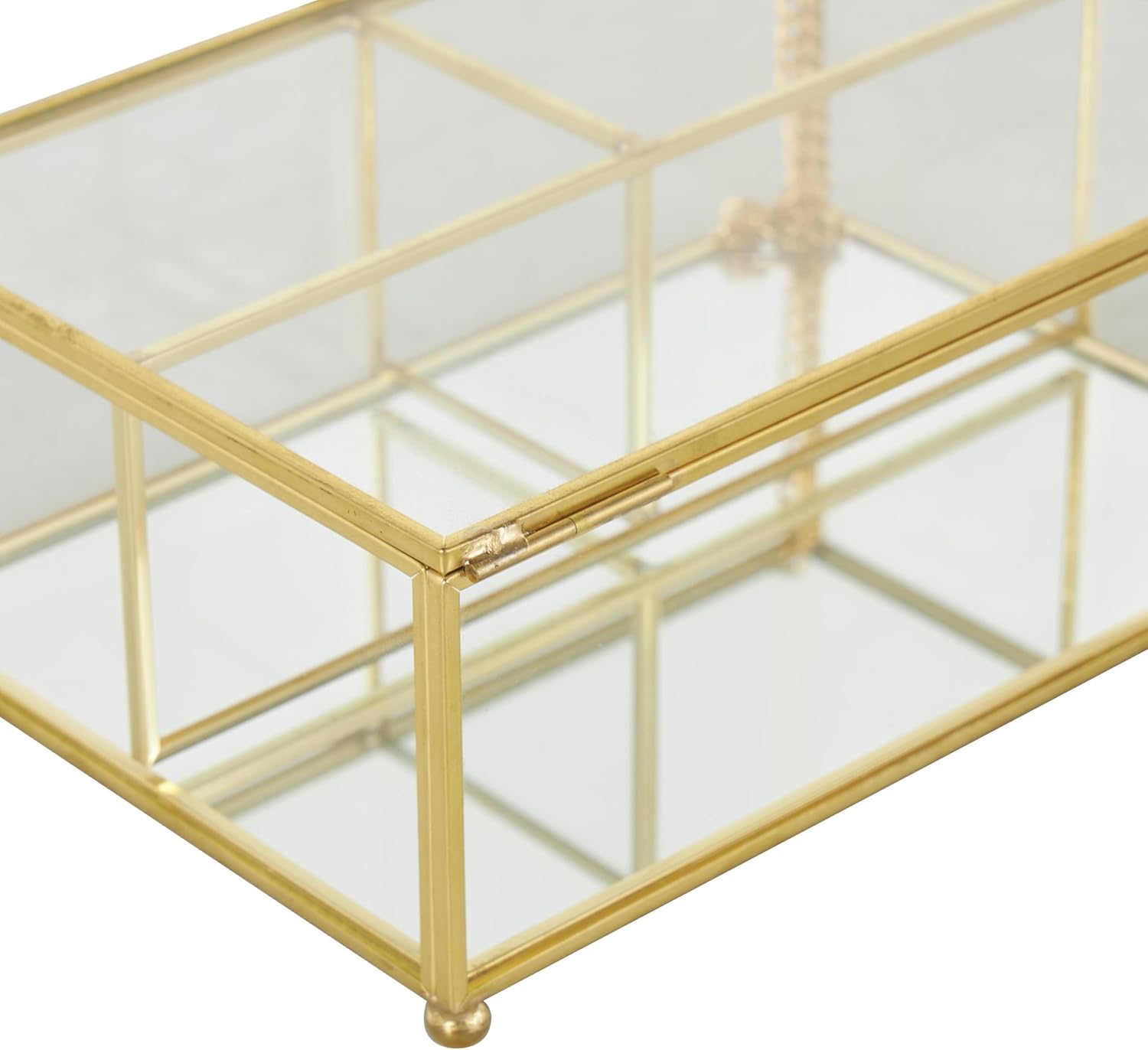 Direct Manufacturer Deco 79 Glass Decorative Jewelry Box 3 Slot Jewelry Organizer with Gold Metal Frame and Chain Accent, Jewelry Holder 7" x 5" x 3", Clear Low MOQ