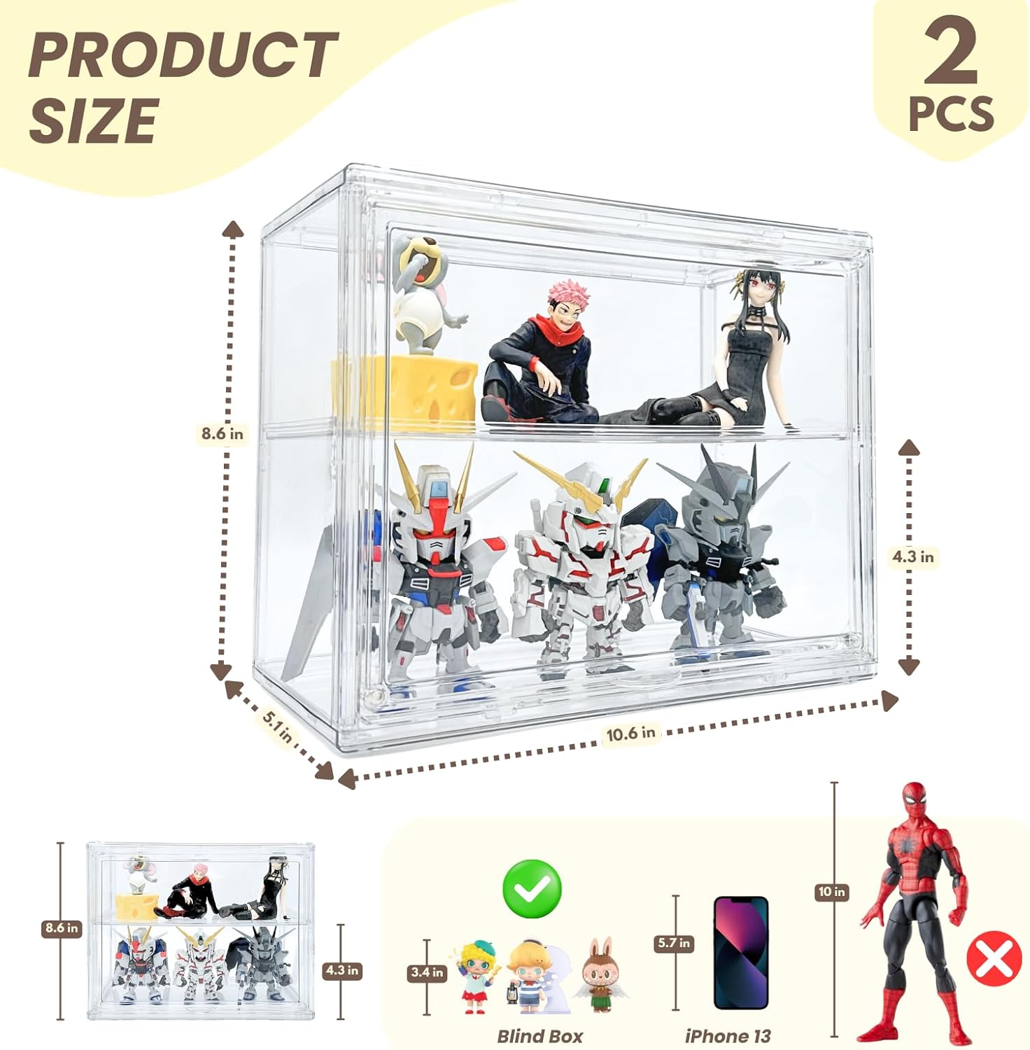 Wholesale OEM ODM 2 Pack Acrylic Display Case, 2/3 Layer Adjustable Figure Display Case, Wall-Mounted Dustproof Showcase for Collectibles Action Figure (2, 2 Tiers) Factory & Supplier