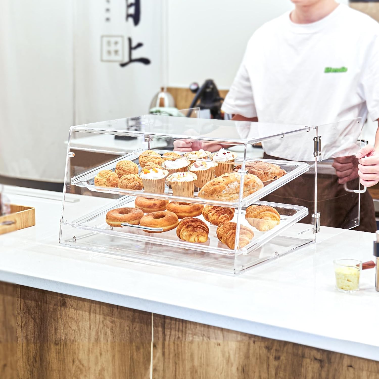 Wholesale OEM ODM VEVOR Pastry Display Case, 2-Tier Commercial Countertop Bakery Display Case, Acrylic Display Box with Rear Door Access & Removable Shelves, Keep Fresh for Donut Bagels Cake Cookie, 20.7"x13.2"x11.9" Factory & Supplier