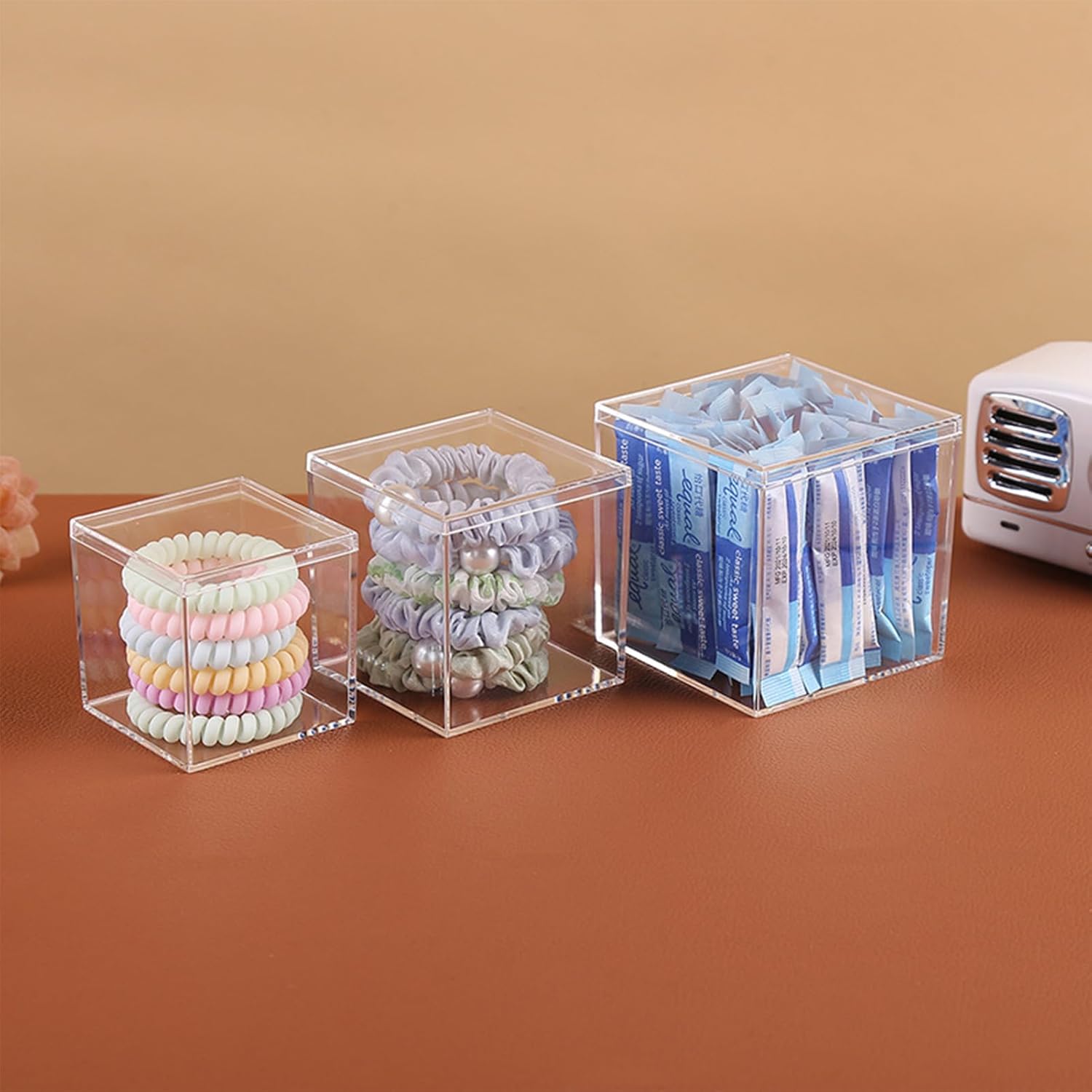 Private Label 4.7/4/3.3/3/2.5 inch Clear Acrylic Box with Lid, Jewelry Display Box, Plastic Square Cube Decorative Storage Boxes for Candy Pill and Tiny Jewelry, Artwork Display Wholesale Manufacturer