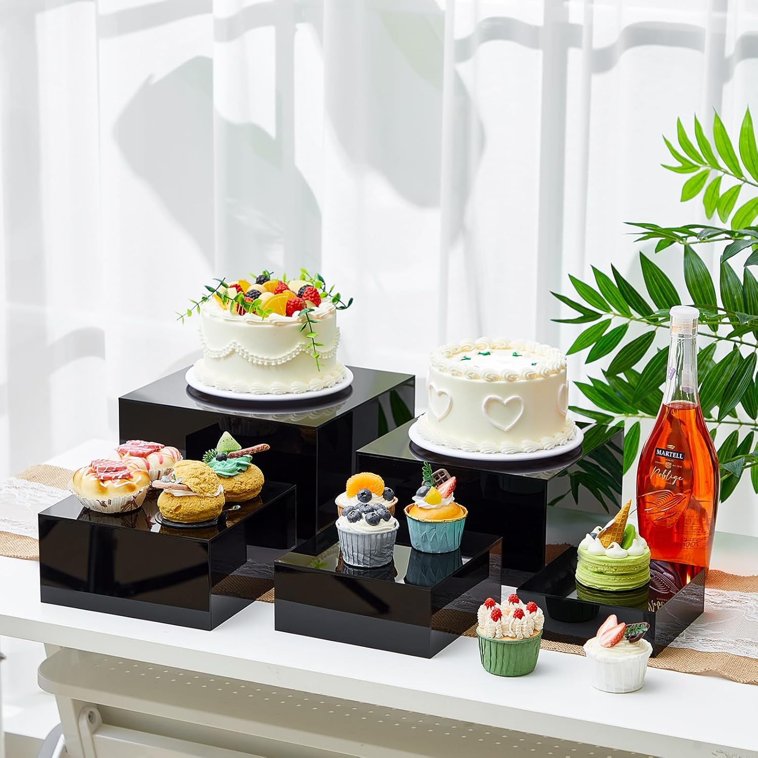 Private Label Sintuff Buffet Risers 5 Pcs Acrylic Food Display Cube for Buffet Table Dessert Cake Jewelry Figures Show Decor Acrylic Cube Boxes Nesting Risers with Hollow Bottoms(Black,6/7/8/9/10inch) OEM Wholesale Manufacturer