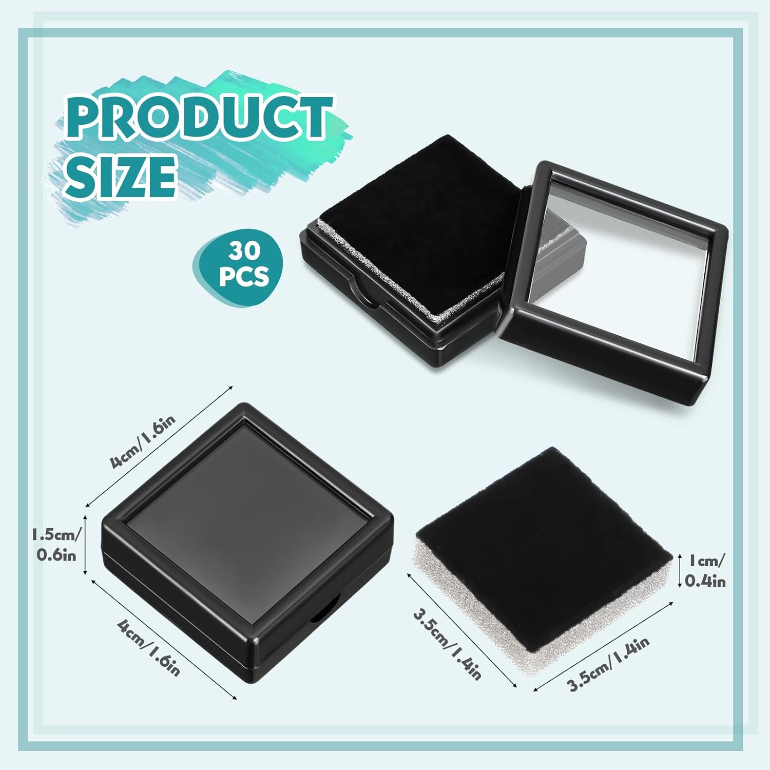 ODM Kigley 30 Pcs Gemstone Display Box Jewelry Box Container with Clear Top Lids Bulk 1.57'' x 0.6'' for Gems Diamond Coins Gift Packing Ring Home Shop (Black) Custom Mold Development