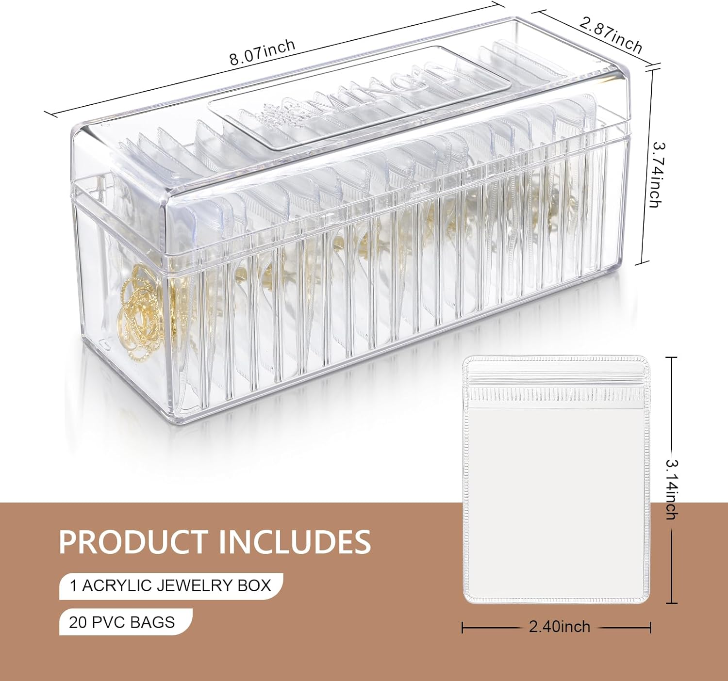 ODM Acrylic Jewelry Organizer, Clear Acrylic Jewelry Box Organizer With 20 Portable Anti Tarnish Jewelry Bags, Clear Earring Storage Organizer For Rings/Necklaces For Women Girls Custom Mold Development