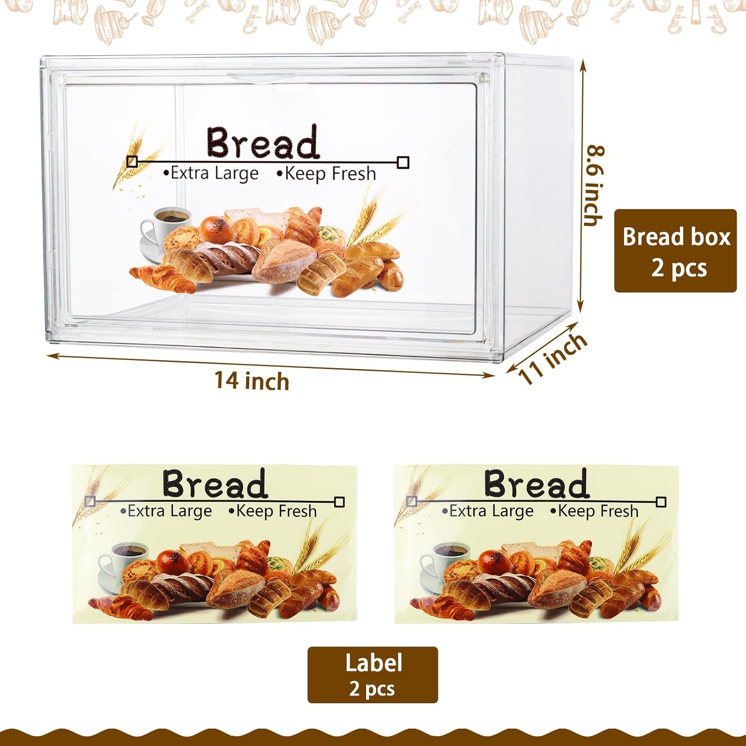Wholesale OEM ODM RISICULIS 2PCS Large Bread Box for Countertop, Stackable Double Layer Storage Container, Clear Boxes for Kitchen Counter, Bread Keeper for Homemade Bread, Bagel, Muffins, Rolls Factory & Supplier
