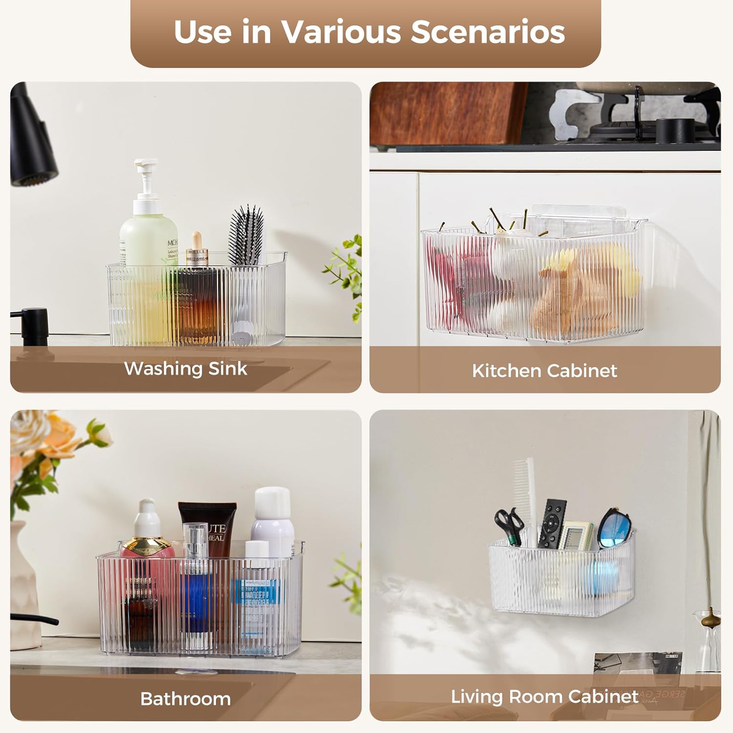 Private Label 2 Pack Adhesive Spice Rack Wall Mount, 8.1" x 4.5" x 4.3", Cabinet Door Organizer Clear Acrylic Shelf, No-Drilling Small Hanging Basket for Kitchen Pantry, Shower Caddy for Bathroom Dropshipping Friendly