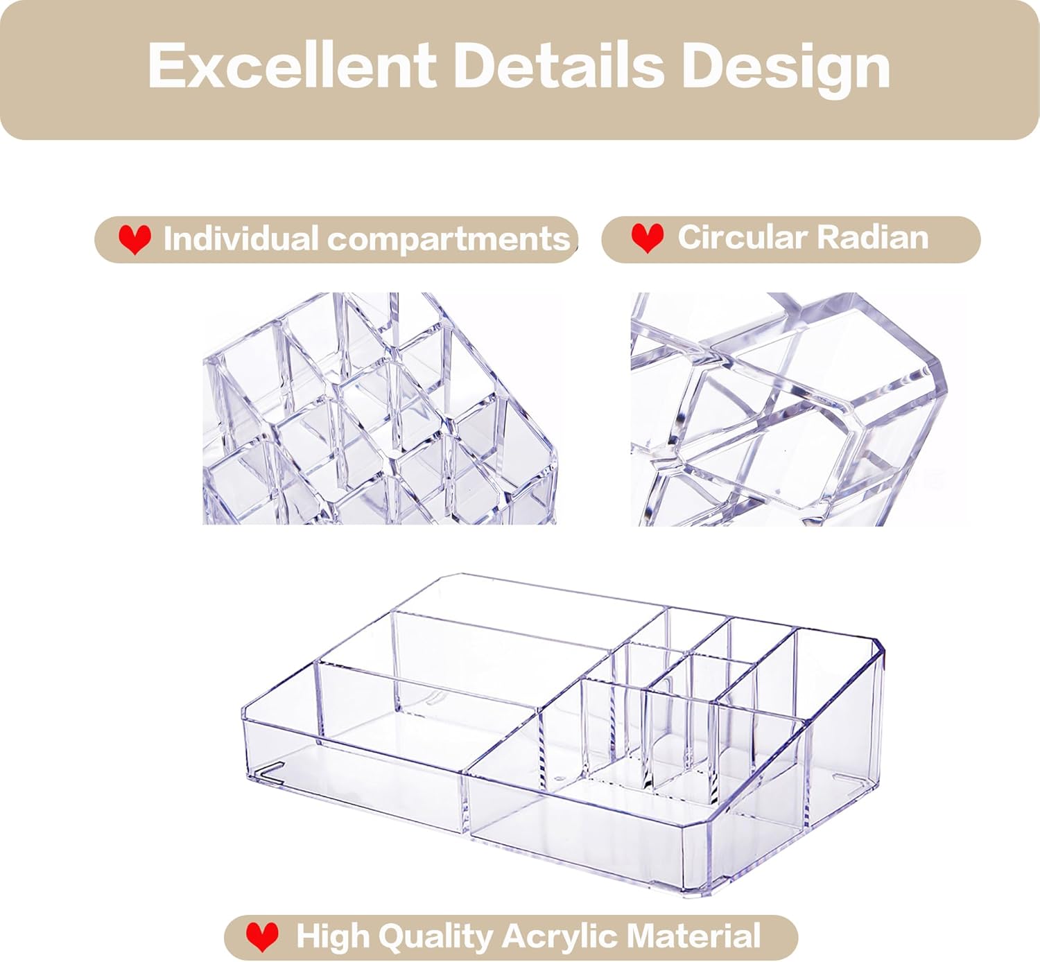 Private Label Clear Makeup Organizer, Makeup Brushes Storage Case, Cosmetic Display Case Tray, Tiered Skincare Organizer, Acrylic Lipstick Holder Countertop Desk Brush Organizer for Bedroom Vanity Custom Logo Service