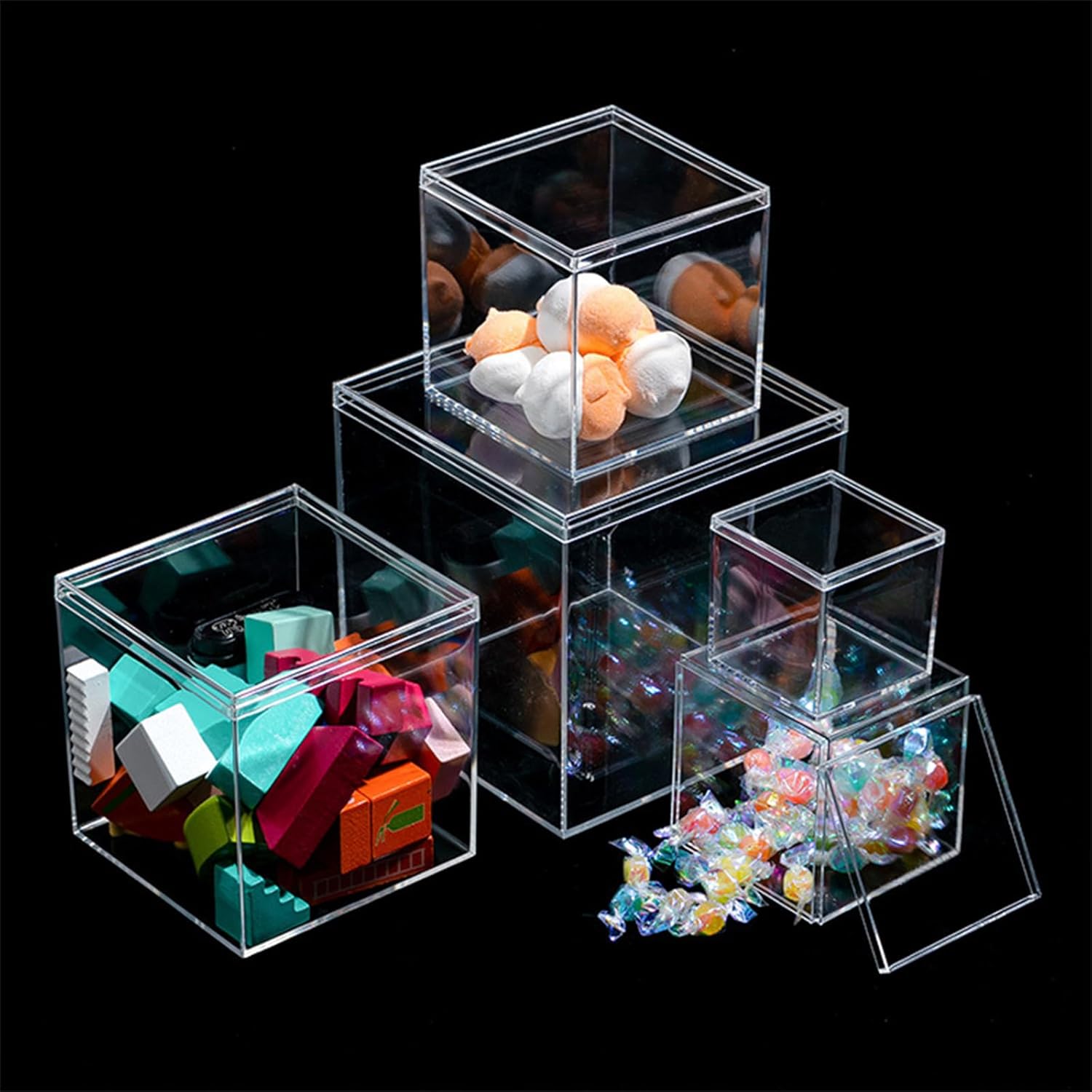 ODM 4 Pack Clear Acrylic Box with Lid, 3.9x3.9x3.9 Inch Acrylic Boxes for Display, Small Acrylics Box Clear Plastic Box, Plastic Square Cube for Candy Jewelry Storage Container Boxs Custom Logo Service
