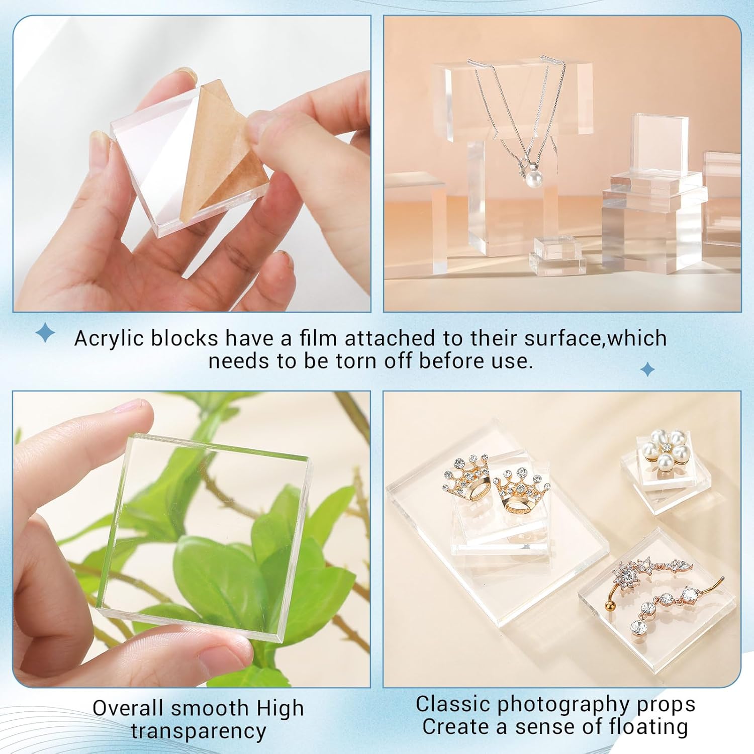 ODM Marsui 10 Pcs Acrylic Cubes for Display Product Photography Props Transparent Acrylic Block Set for Boutique Jewelry Cosmetic Crafts Closet Show Custom Logo Service