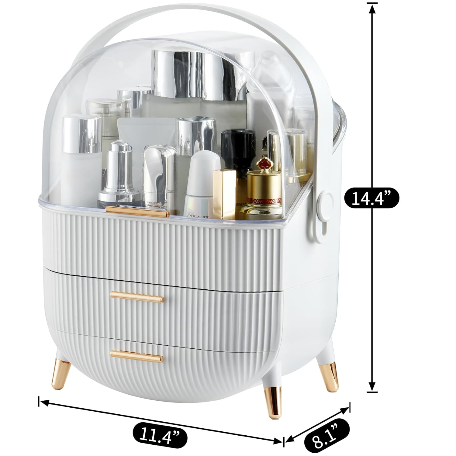 Private Label CANITORON Makeup Organizer,Skincare Organizer with 2 Drawers and Transparent Cover,Cosmetic Display Case for Vanity Organizer and Bathroom Countertop Storage.(White) Custom Logo Service