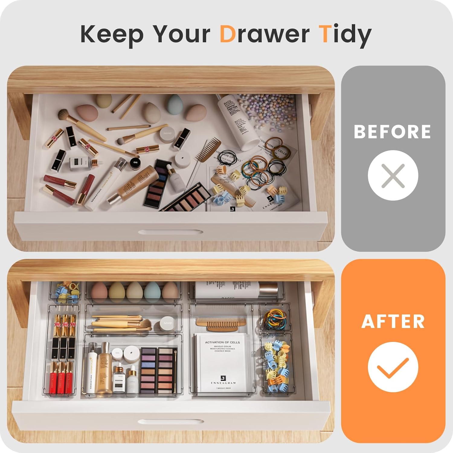 Private Label A-LuGei 【Crystal Design】 Clear Drawer Organizer,【Military Grade】 Acrylic Makeup Organizer, Bathroom Organizers and Storage, Organization and Storage, Organizer Bins for Office Vanity Kitchen Bedroom Factory Direct Price