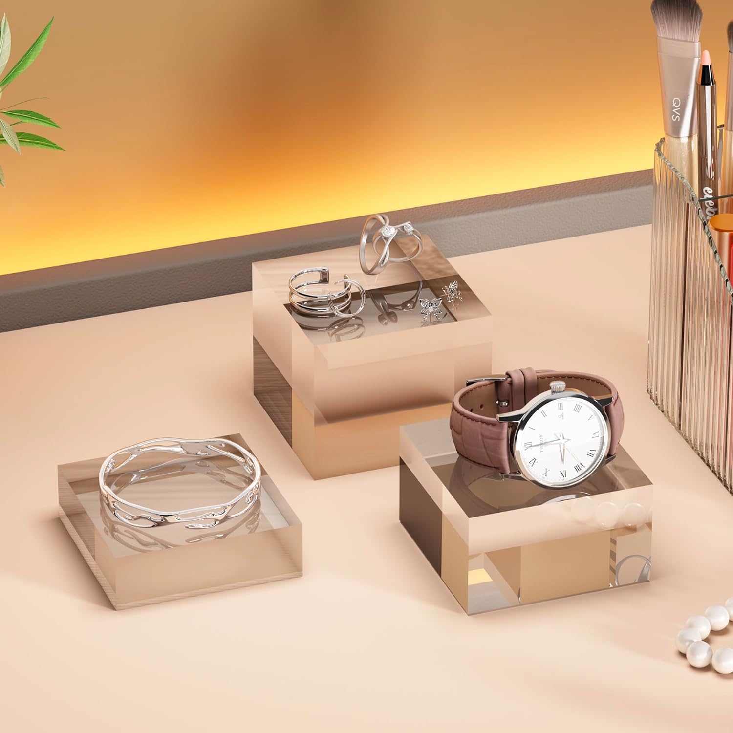 Private Label Acrylic Display Stands, 3 Graduated Sizes Acrylic Block Riser for Displaying Collection, Crystal Clear Acrylic Cube Pedestals for Jewelry Glass, Gem and Collectables, 1set OEM Wholesale Manufacturer
