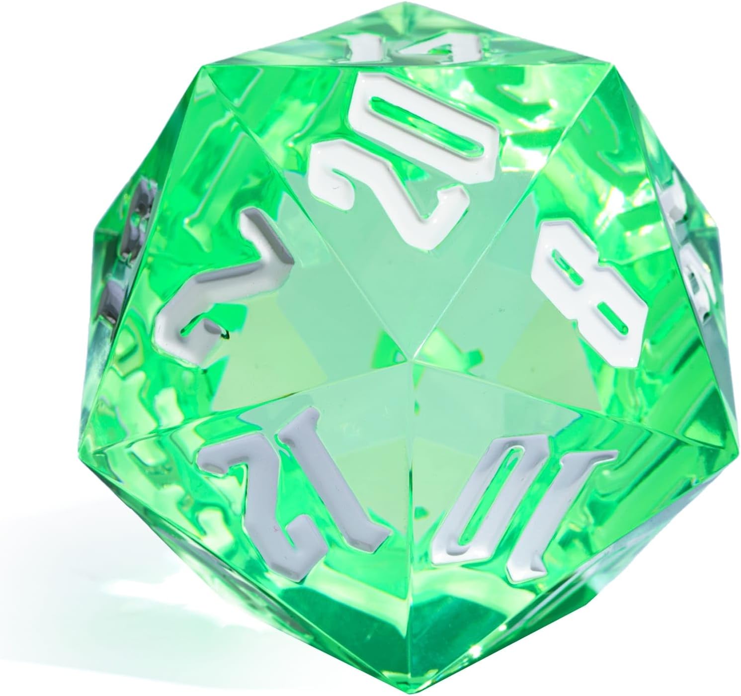 55mm 20 Sided DND Dice, Giant D20 D&D Polyhedral Dice Large D20 with Die Gift Box for Dungeons and Dragons, RPG Table Games (Transparent Green/White Numbers)