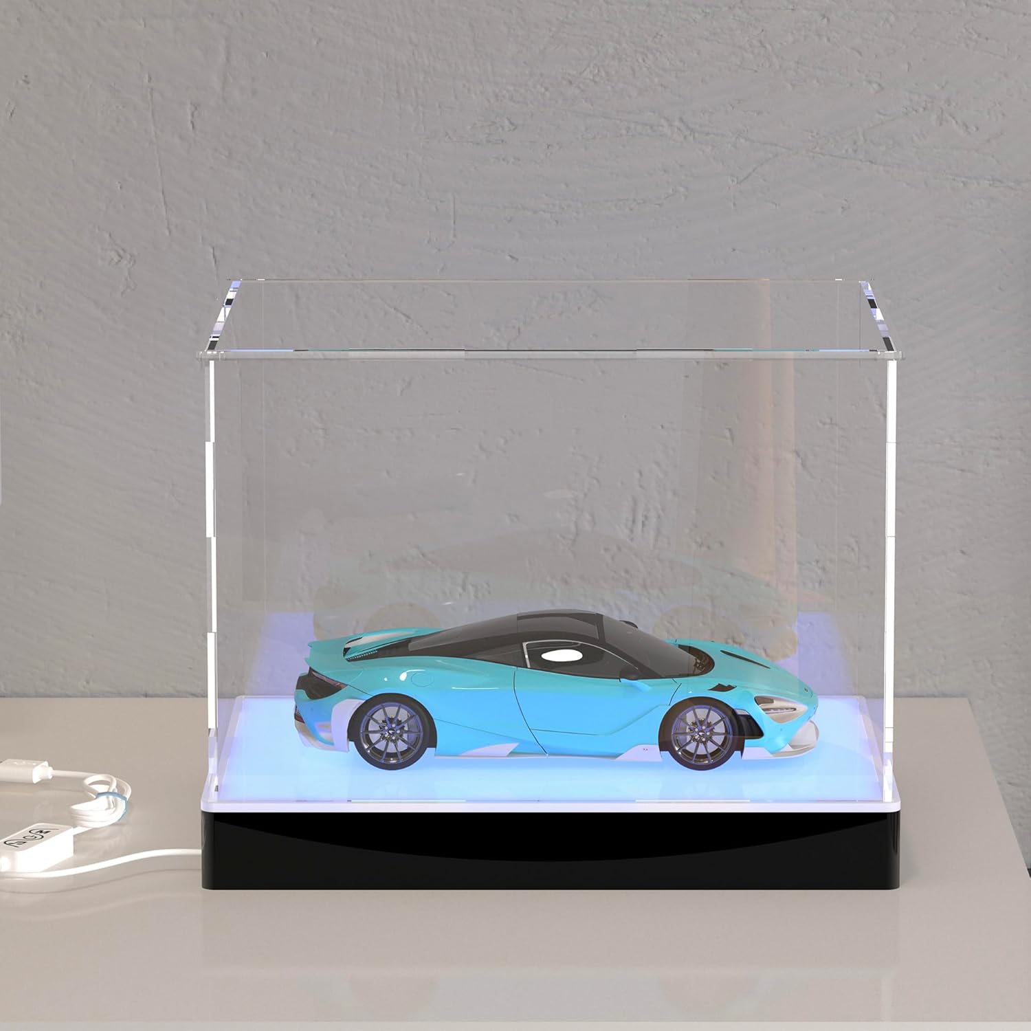 Rectangle Light Up Acrylic Display Case with RGB LED Lighted Base & Ball Holder, App & Controller, 16 Million Colors, Music Sync & Timer, Showcase 1/18 1/24 Model Cars and Collectibles