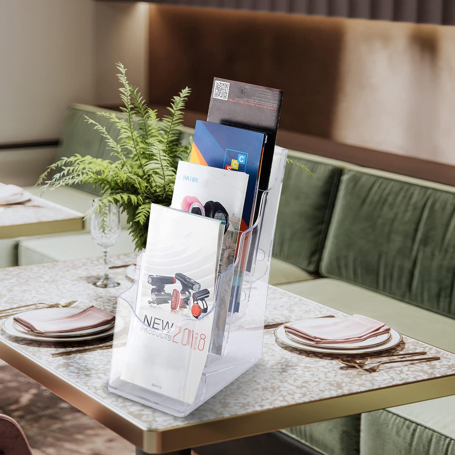 Wholesale 4 Pcs Acrylic Brochure Holder, 4 x9 Inches Flyer Holder, 4 Tier Clear Pamphlet Holder, Magazine Literature Organizer Holder, Brochure Display Stand, For Wall Mount or Desktop Use China Factory Bulk Supply