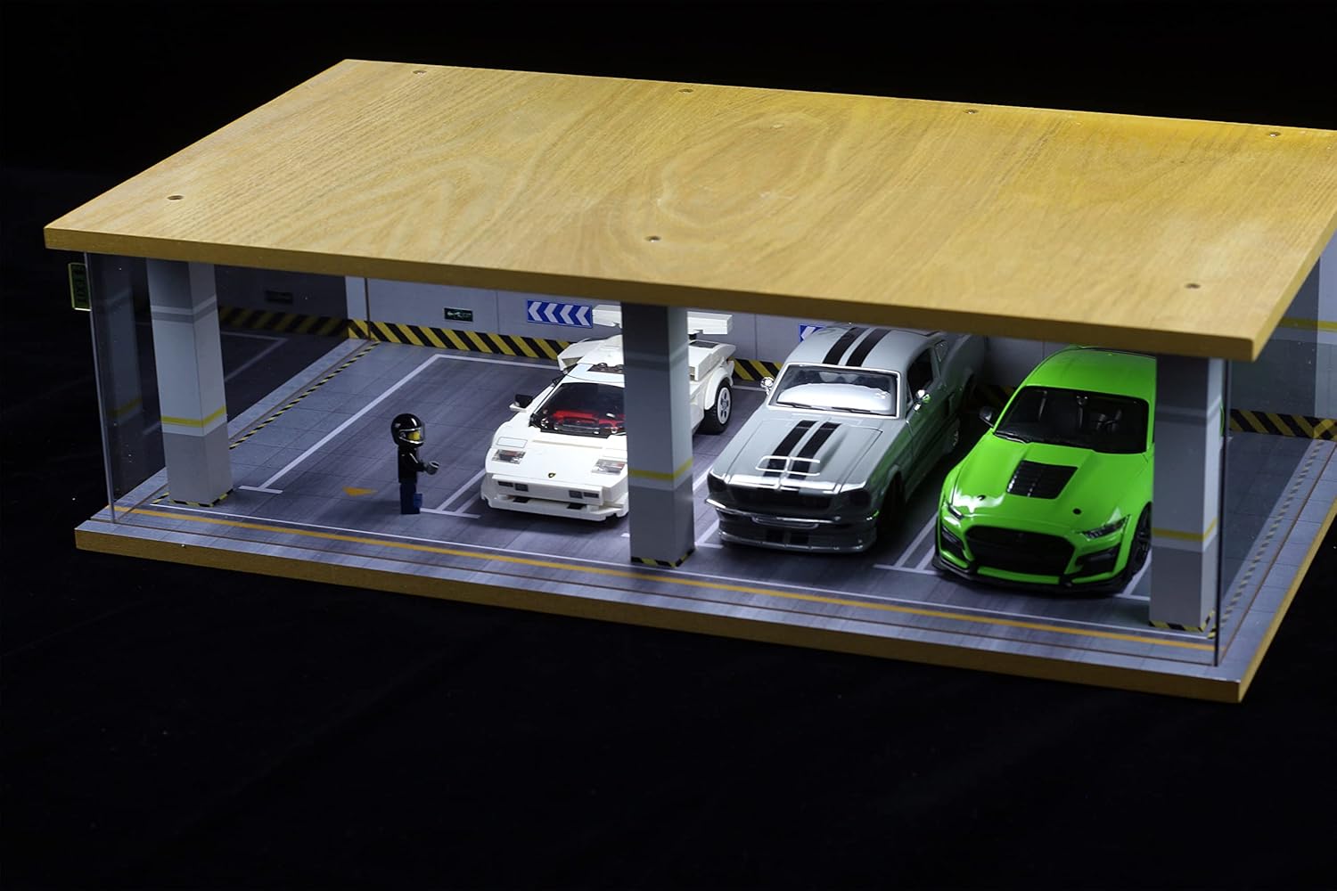 Private Label 1/24 Scale Die-cast Car Garage Display Case with Clear Acrylic Cover and LED Lighting for 4 Parking Space (1:24-4 Parking 2A) Ecommerce Ready Product
