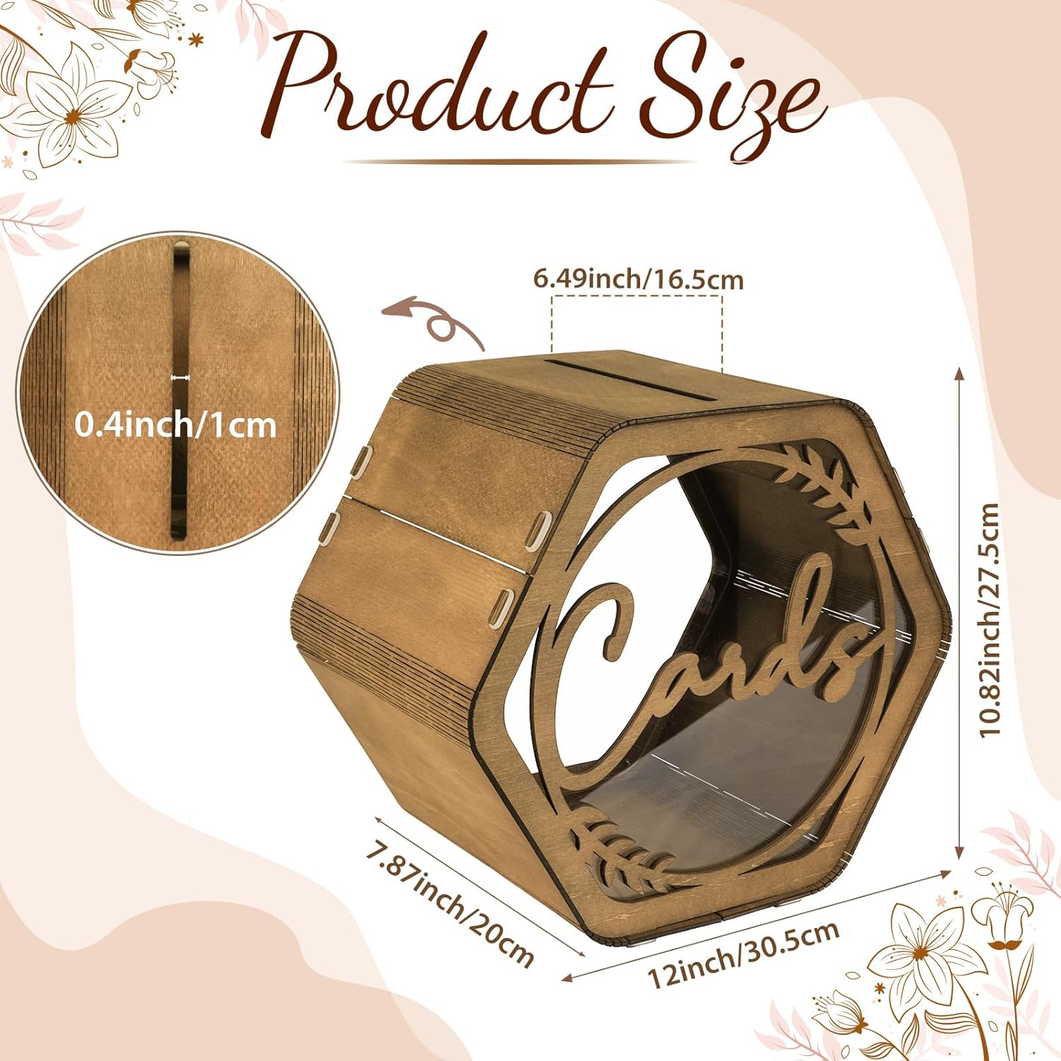 ODM OurWarm Wedding Card Box with Acrylic Window, Rustic Brown Hexagon Gift Card Box for Wedding Decorations for Reception, Wooden Money Keepsake Envelopes Box for Wedding Decor Birthday Baby Shower Party Custom Mold Development