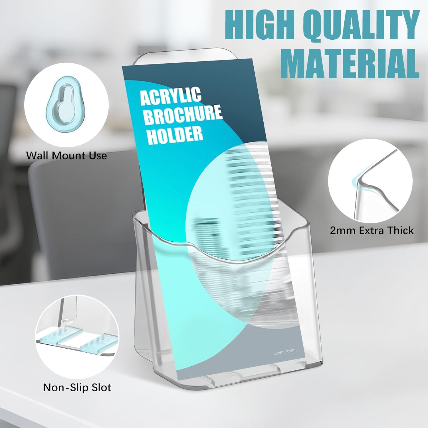 Wholesale 6 Pack Acrylic Brochure Holder, Trifold 4 Inches Wide Clear Plastic Brochure Display Stand, Rack Card Holder for Pamphlet, Mini Flyer, Countertop and Wall Mount Use China Factory Bulk Supply