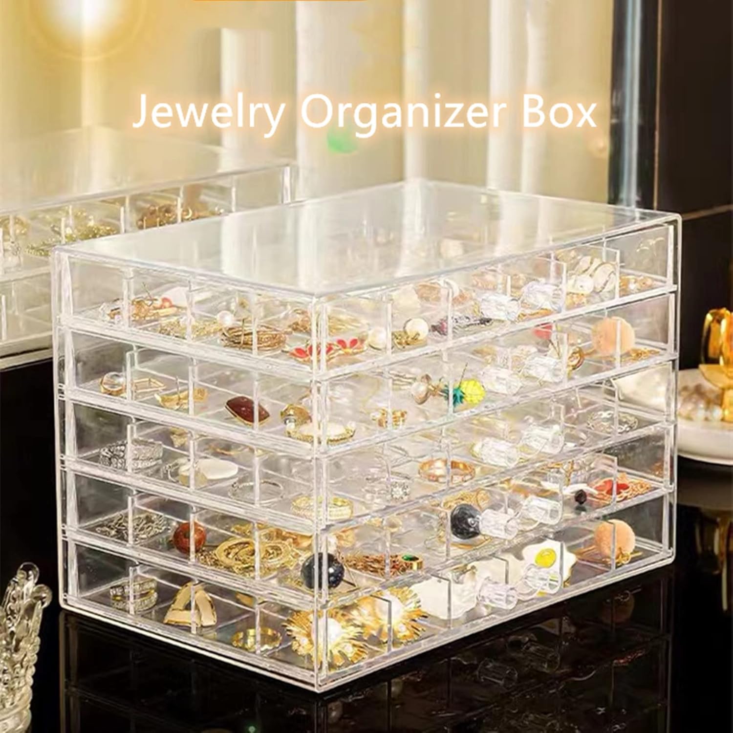 Direct Manufacturer Feadily Acrylic Jewelry Organizer Box, Jewelry Drawer Organizer With 5 Drawers 120 Grids, Clear Low MOQ