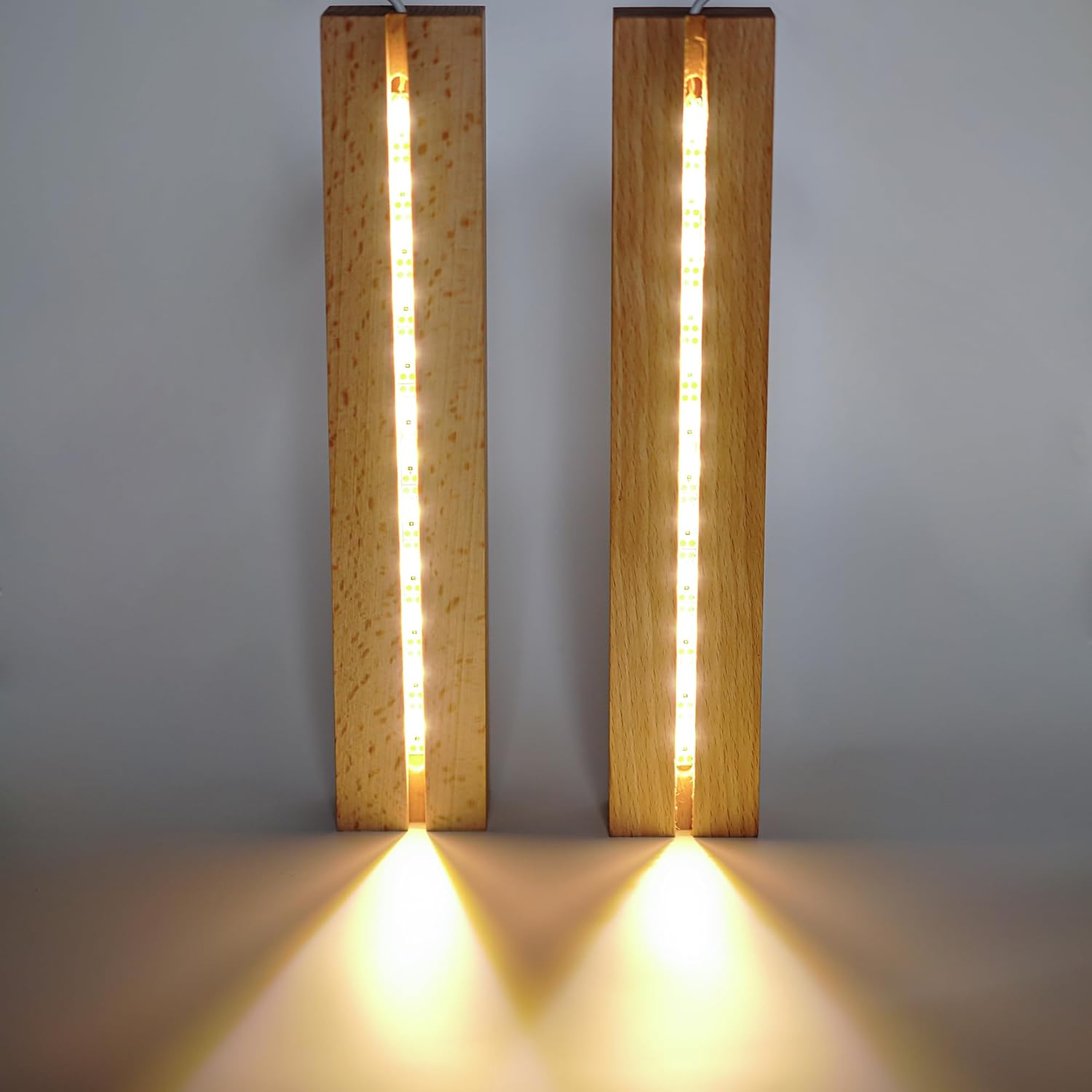 Private Label ZEERSHEE 2 Pcs 9.4 Inch Wooden Rectangle LED Light Display Pedestal for Acrylic and Plexiglass Crystal Glass Resin Night LED Light Lamp Base with USB Switch(Warm Light) OEM Wholesale Manufacturer